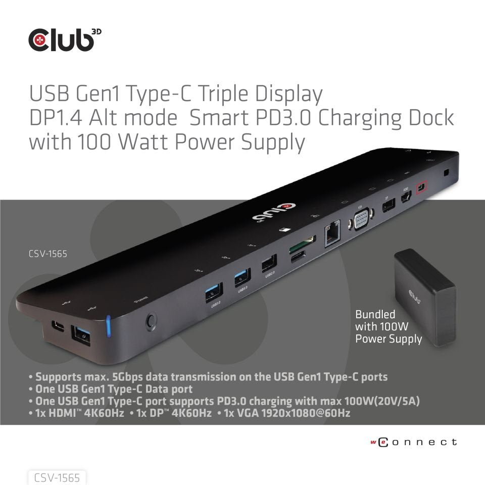 EAN 8719214472702 - CLUB3D CSV-1565 base para portátil y replicador de puertos Acoplamiento USB 3.2 Gen 1 (3.1 Gen 1) Type-C imagen 7