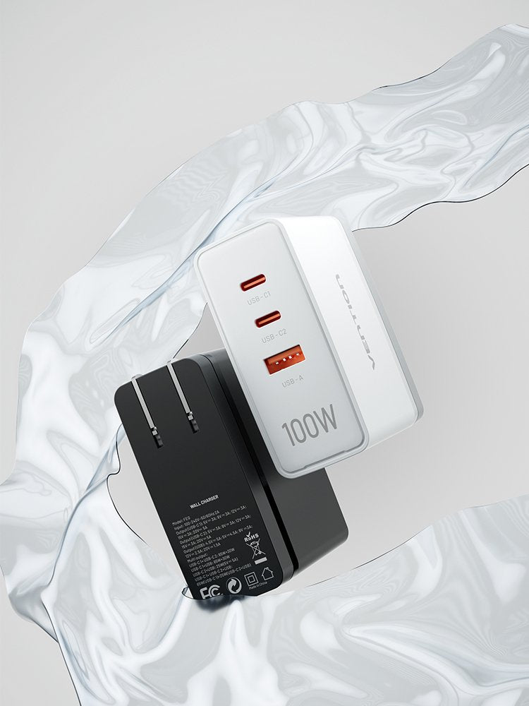 Cargador De Pared Vention Fegb0-Eu 2xusb Tipo-C 1xusb 100w