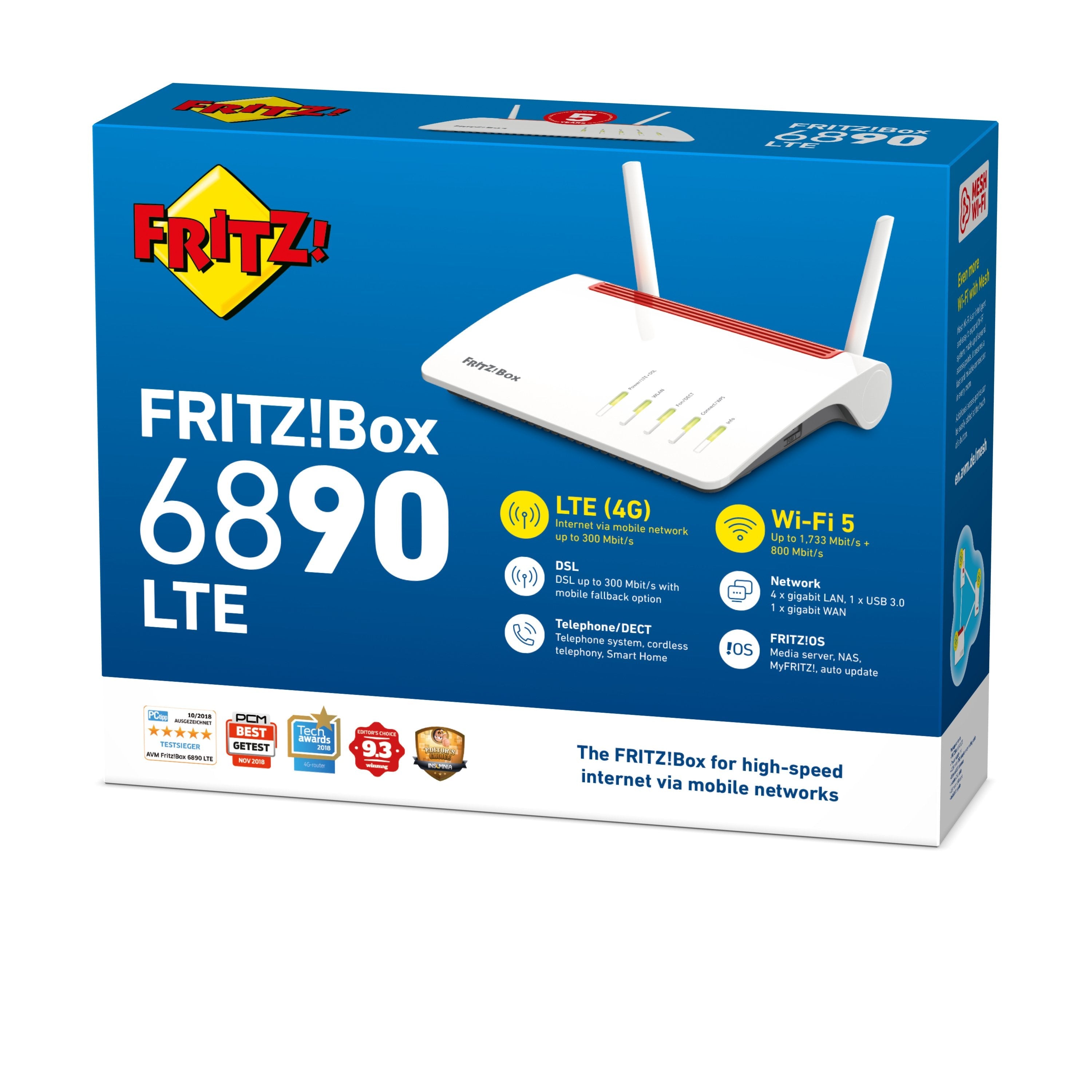 EAN 4023125028182 - Box FRITZ! 6890 LTE INT router inalámbrico Gigabit Ethernet Doble banda (2,4 GHz / 5 GHz) 4G Rojo, Blanco imagen 3
