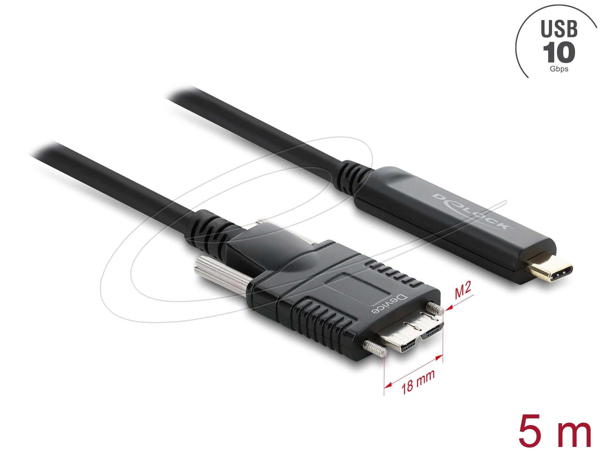 Delock Aktives Opticos Cable Usb 10 Gbps Usb Type-C Stecker Zu Typ Micro-B Stecker Mit Schrauben 5 M