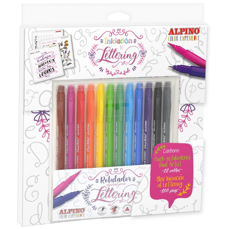 Alpino Rotuladores Dual Artist + Libro De Iniciación Al Lettering Set De 12 C/Surtidos