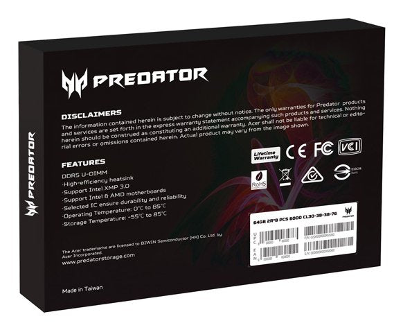 EAN 6955914618527 - Predator PALLASII-64GB-6000-2R8-2X módulo de memoria 2 x 32 GB DDR5 6000 MT/s 288-pin DIMM imagen 17