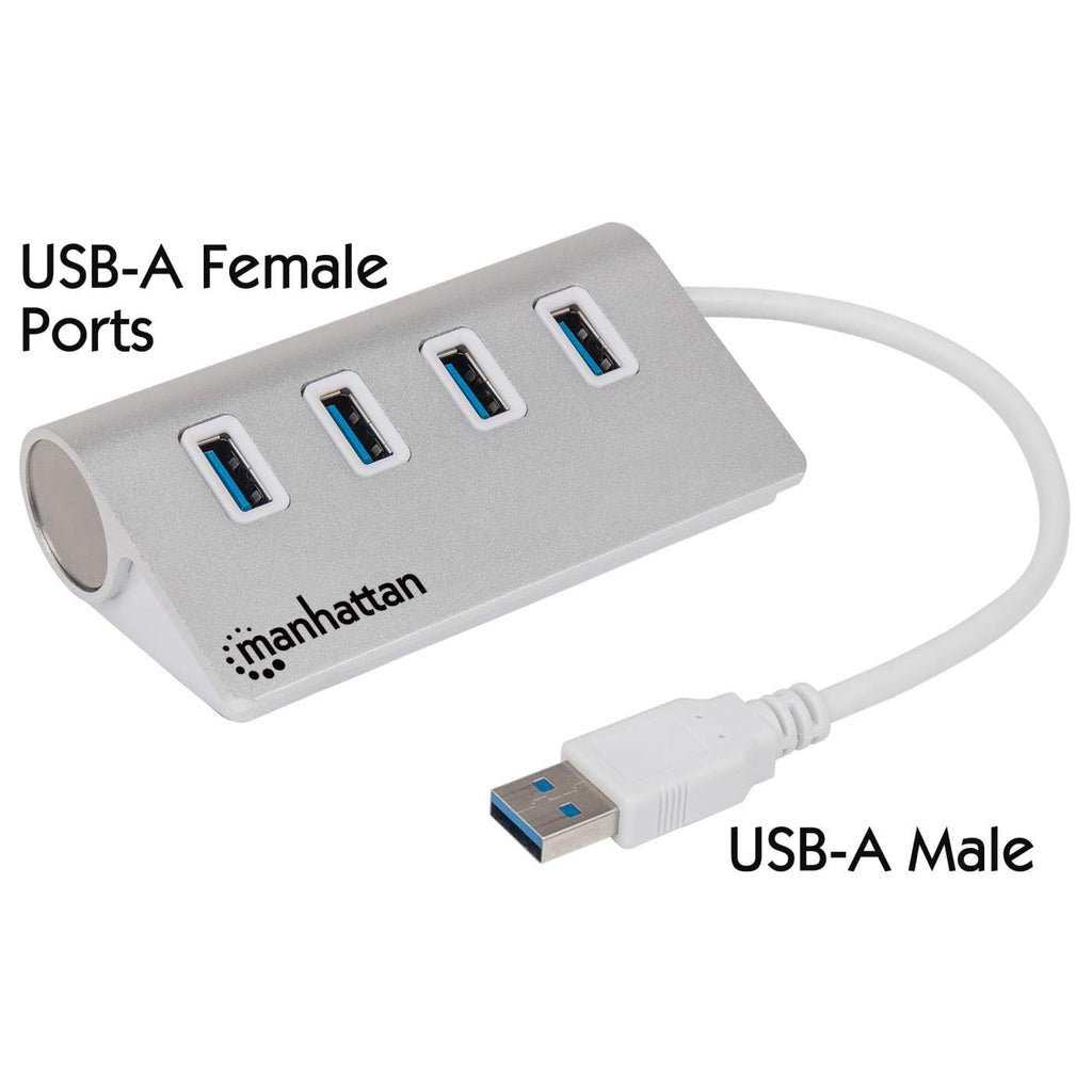 Manhattan Hub Usb 3.0 Superspeed De 4 Puertos Usb 3.0 Tipo-A 3.0, Chasis De Aluminio, Alimentado Por Bus