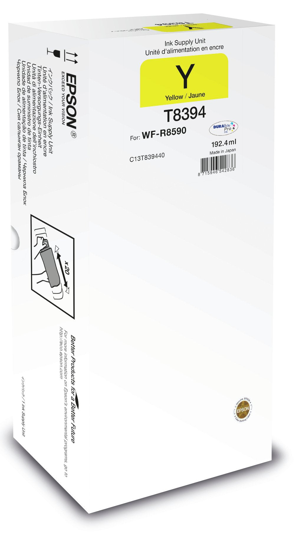 Tinta Original Epsonâ Â T8394 192.4 Ml Amarillo Recarga De Tinta