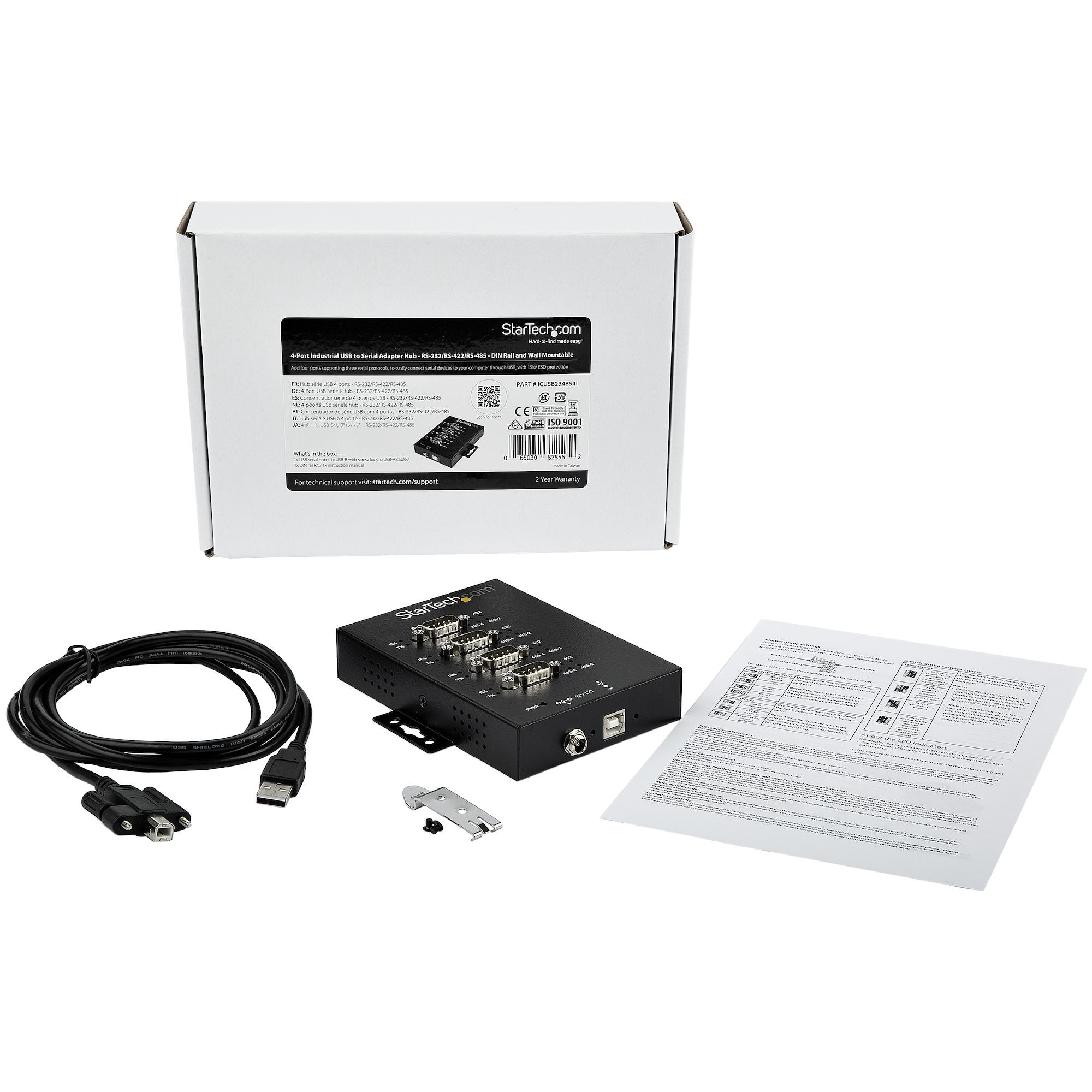 Startech.Com Adaptador Industrial Usb A 4 Puertos Serie Db9 Rs232 Rs422 Rs485 Con Protección Esd De 15kv - Cable Conversor Usb A Serial