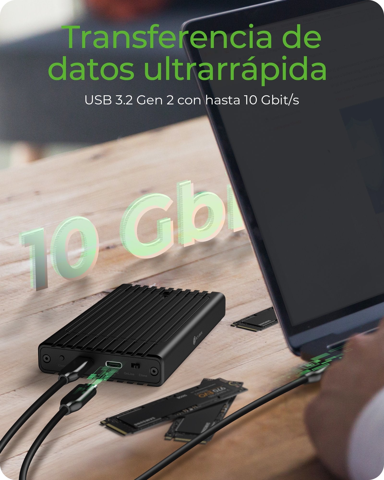 Icybox Caja Externa Con Función De Clonación Para Ssd M.2 Nvme Usb3.2 Gen2