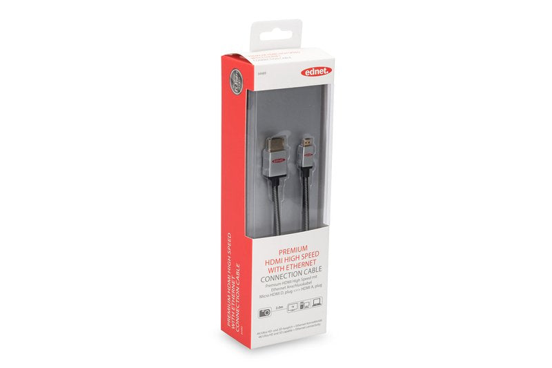 EAN 4054007844897 - Ednet 84489 cable HDMI 2 m HDMI tipo D (Micro) HDMI tipo A (Estándar) Negro, Plata imagen 4