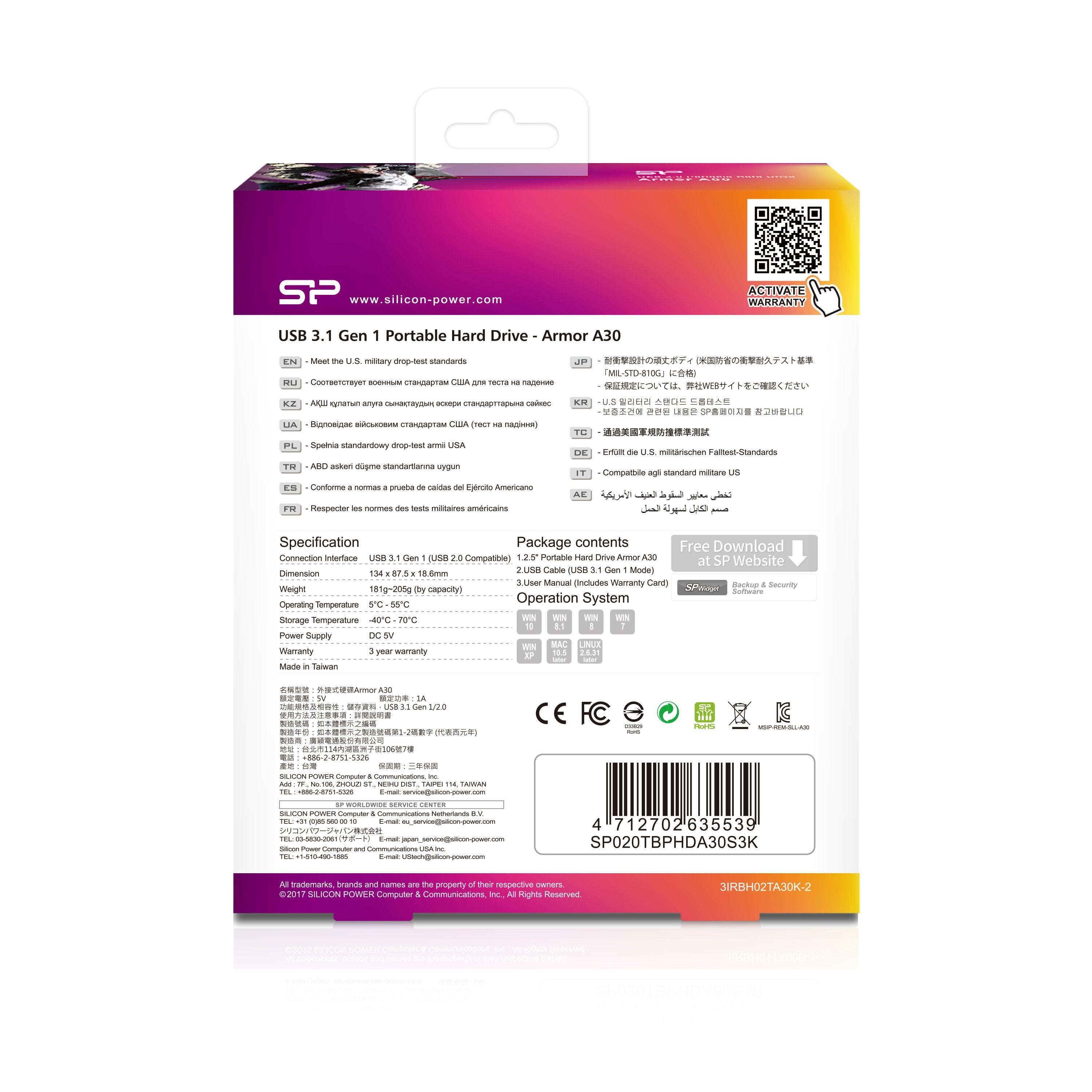 Disco Externo Hdd Silicon Power A30 2tb 2.5" Usb 3.1 Antigolpes