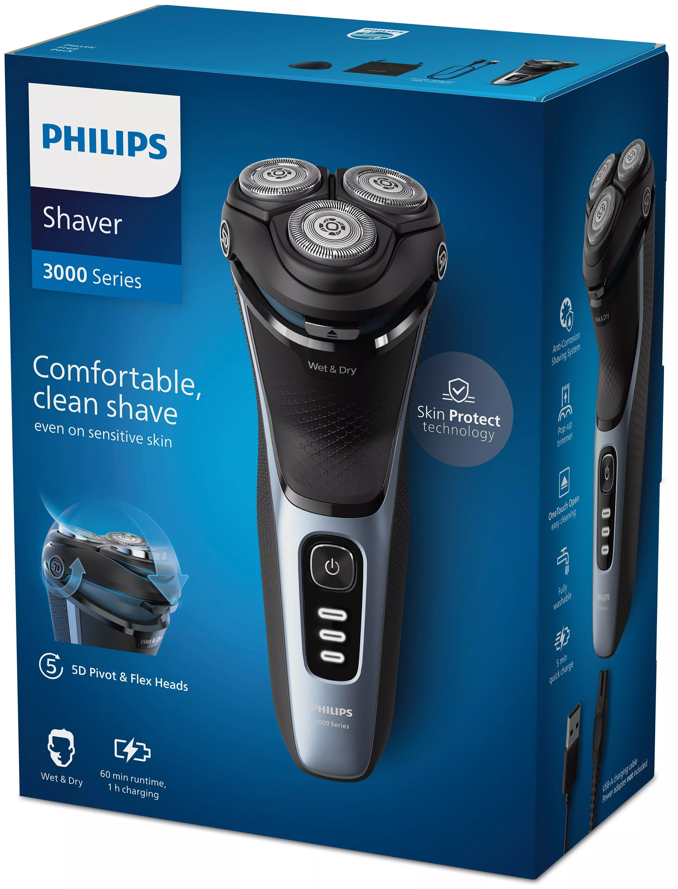 EAN 8720689018593 - Philips 3000 series S3243/12 afeitadora Máquina de afeitar de rotación Recortadora Azul imagen 2