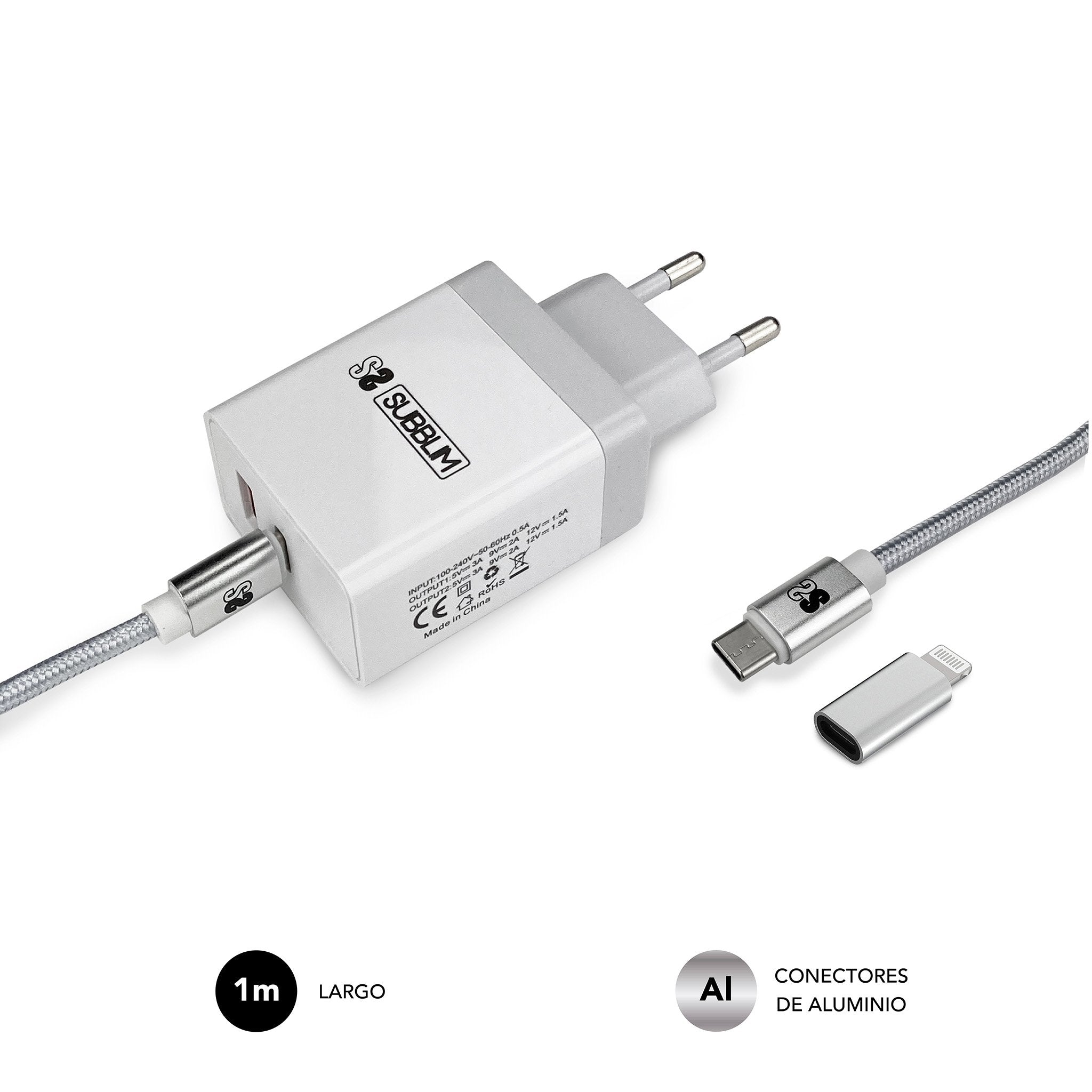 EAN 8436586742089 - SUBBLIM SUBCHG-3WPD10 cargador de dispositivo móvil Universal Plata, Blanco Corriente alterna Carga rápid imagen 5