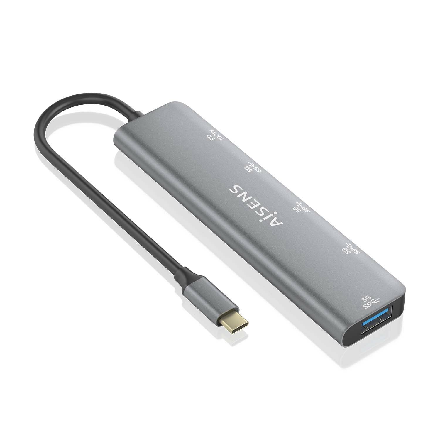 Aisens Hub Usb 3.2 Gen1 5g Usb-C, Usb-C/M-1xusb-C Pd100w/H-1xusb-C/H-3xusb-A/H, Gris, 15cm