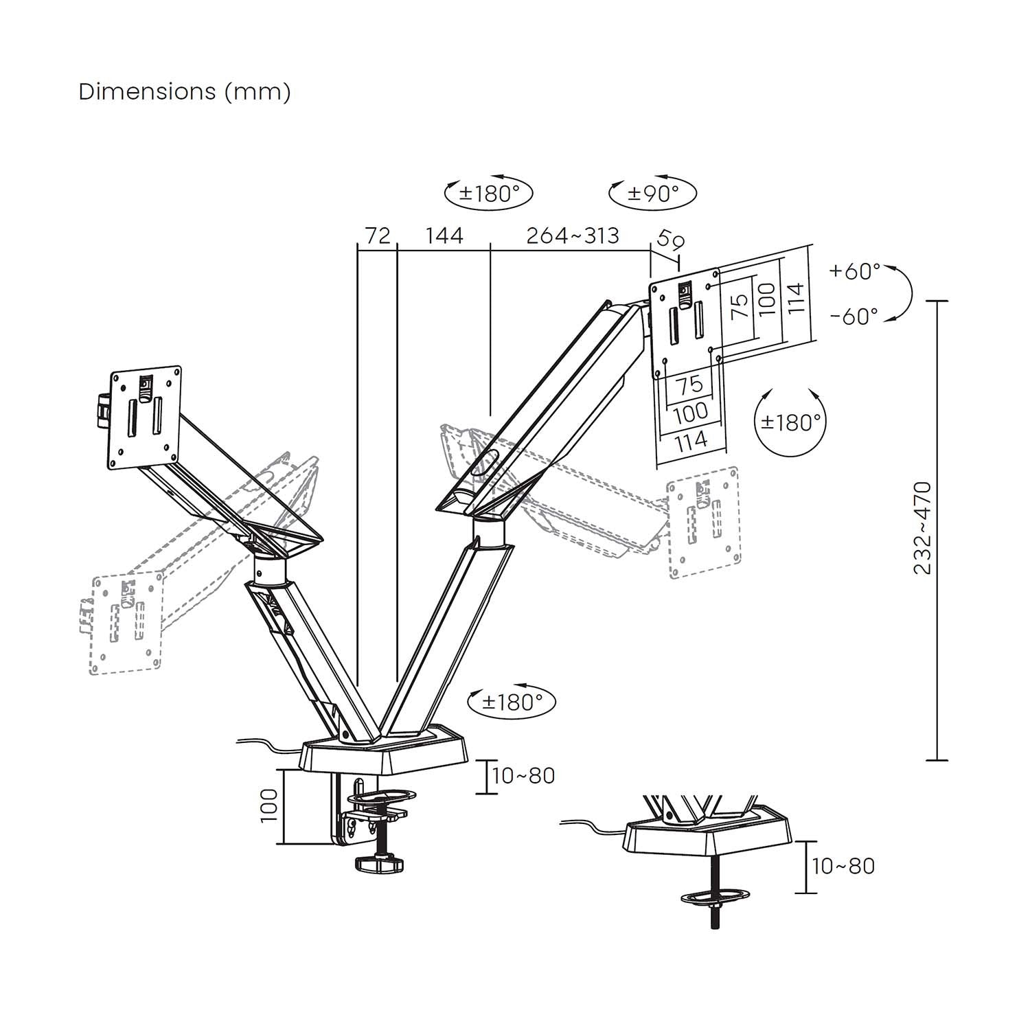 Aisens Soporte De Mesa Rgb Gaming Contrapeso Giratorio E Inclinable Para Monitor/Tv 16kg (3 Pivotes, 2 Brazos) De 17-38, Negro-Gris