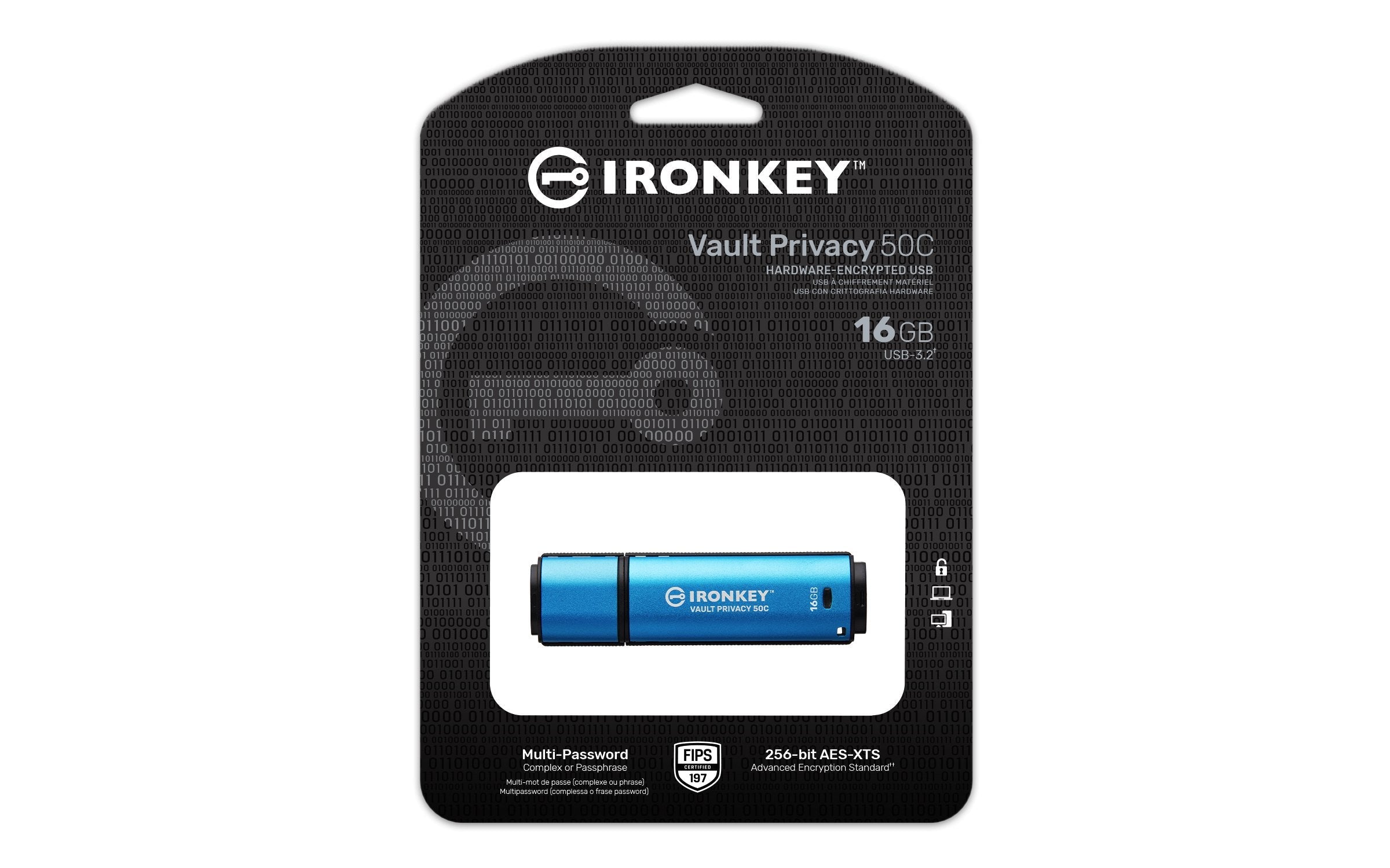 Pendrive Kingston 16gb Usb-C Ironkey Vault Privacy 50c Aes-256 Encrypted Fips 197