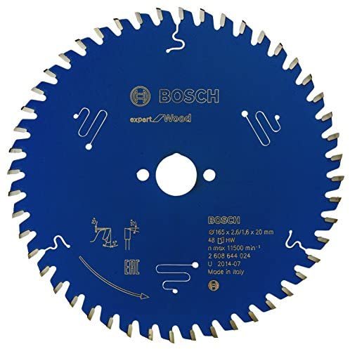 Hoja De Sierra Circular Bosch Expert Para Madera, Ø 165 Mm, 48 Dientes (Diámetro De 20 Mm, Para Sierras Circulares Manuales) 48z 2608644024