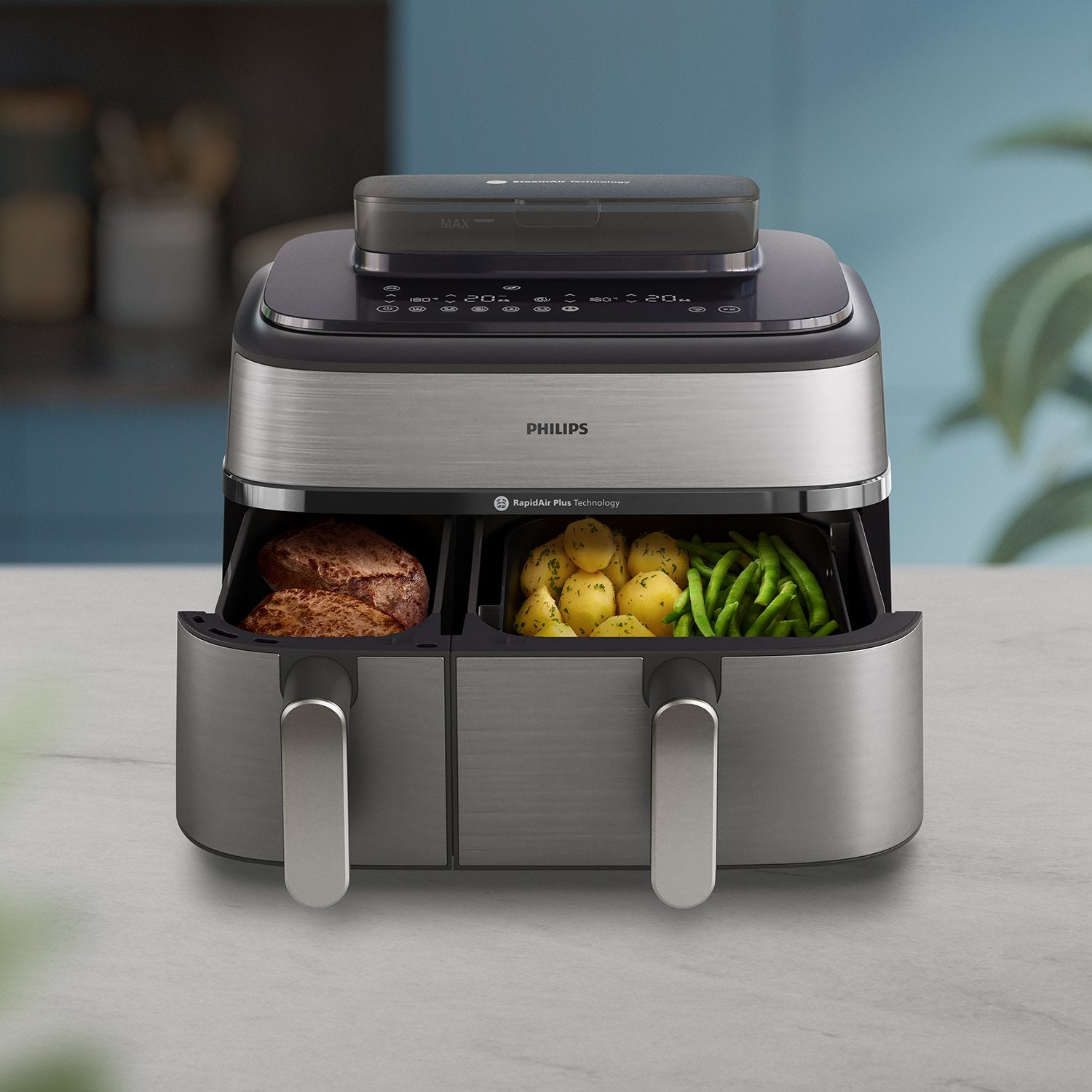 EAN 8720389047558 - Philips 5000 series NA555/00 freidora Doble 9 L Independiente 2750 W Freidora de aire caliente Plata imagen 8