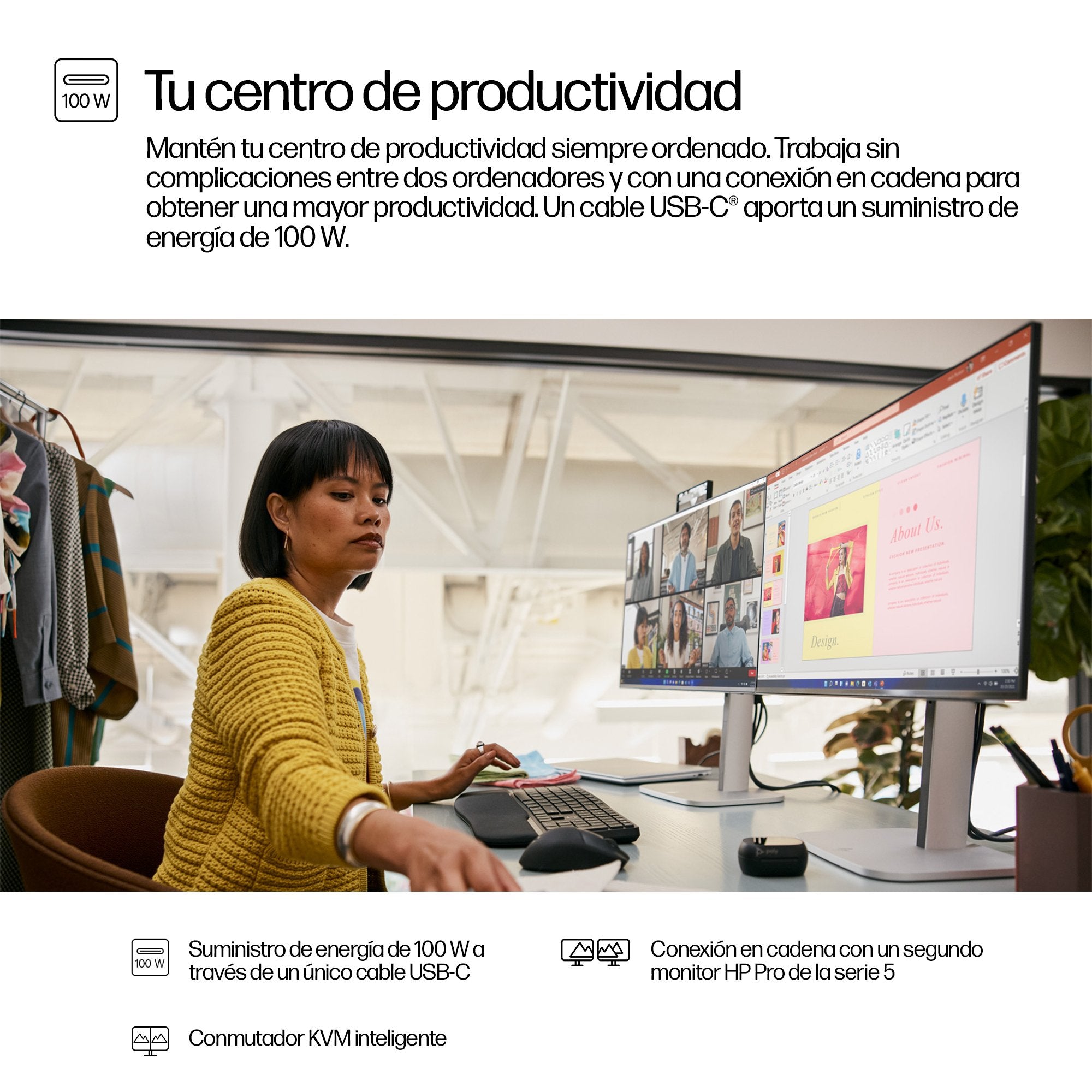 EAN 5715063749494 - HP Series 5 Pro 23.8 inch FHD USB-C Conferencing Monitor pantalla para PC 60,5 cm (23.8") Full HD LCD Neg imagen 6