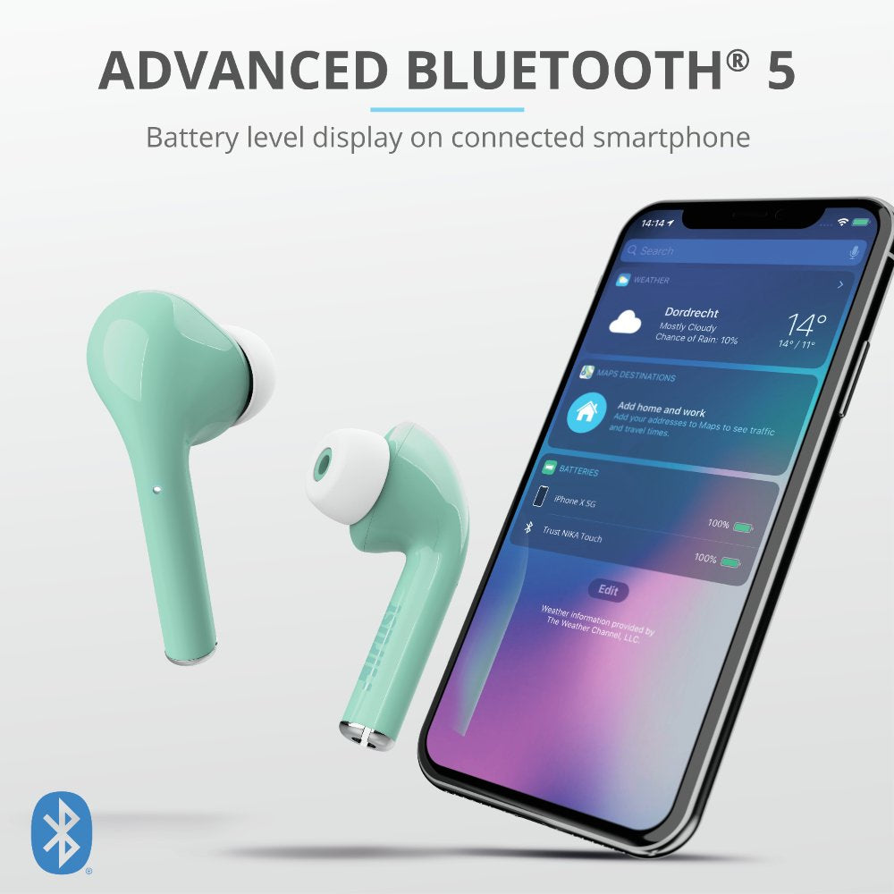 Auricular Trust Nika Wireless Bluetooth Earphones Carcasa Carga Turq 23703