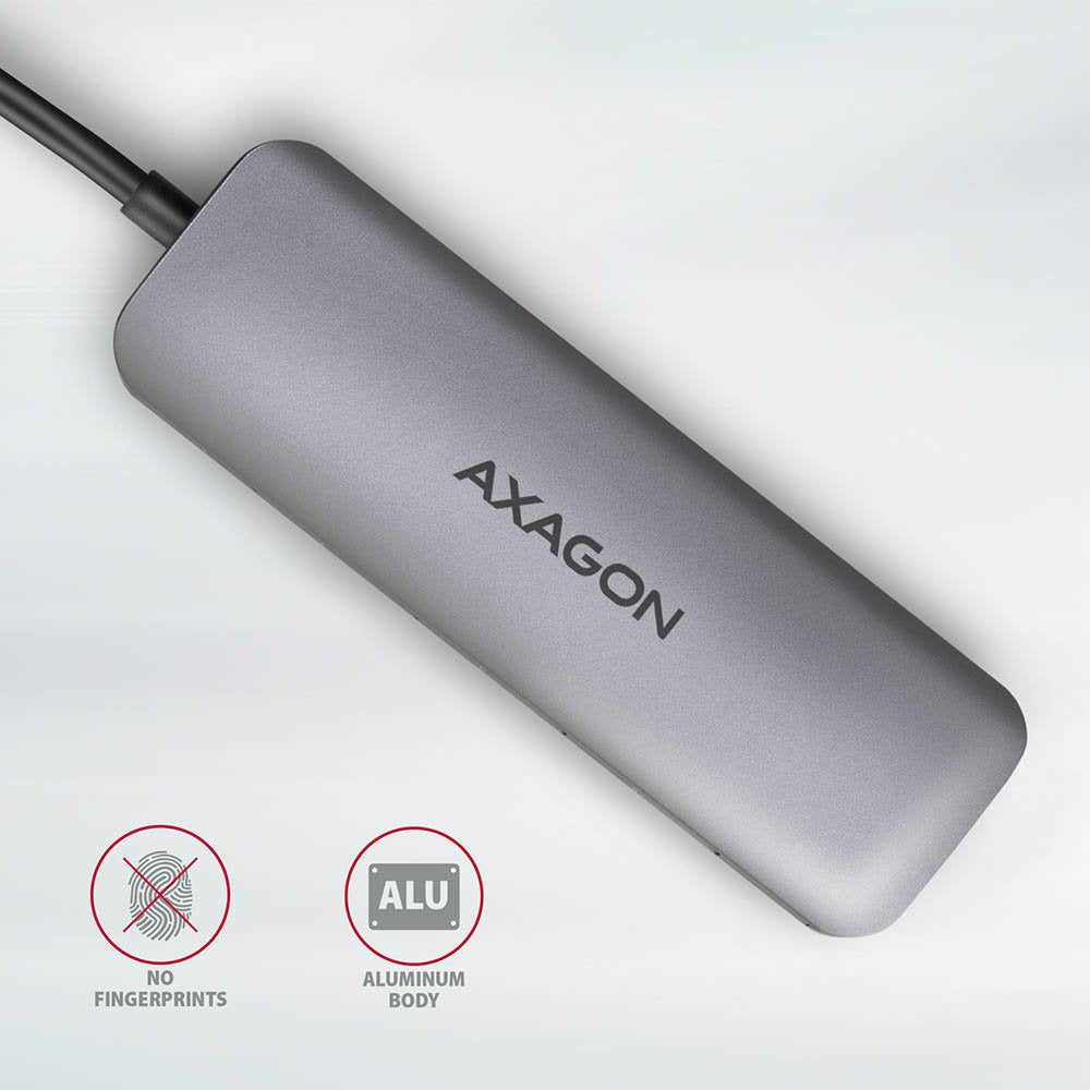 Axagon Hmc-5 Usb-C-Hub, 2x Usb-A, Hdmi, 2x Usb-C 3.2 Gen 1, 1x Sd, 1x Microsd, Plata