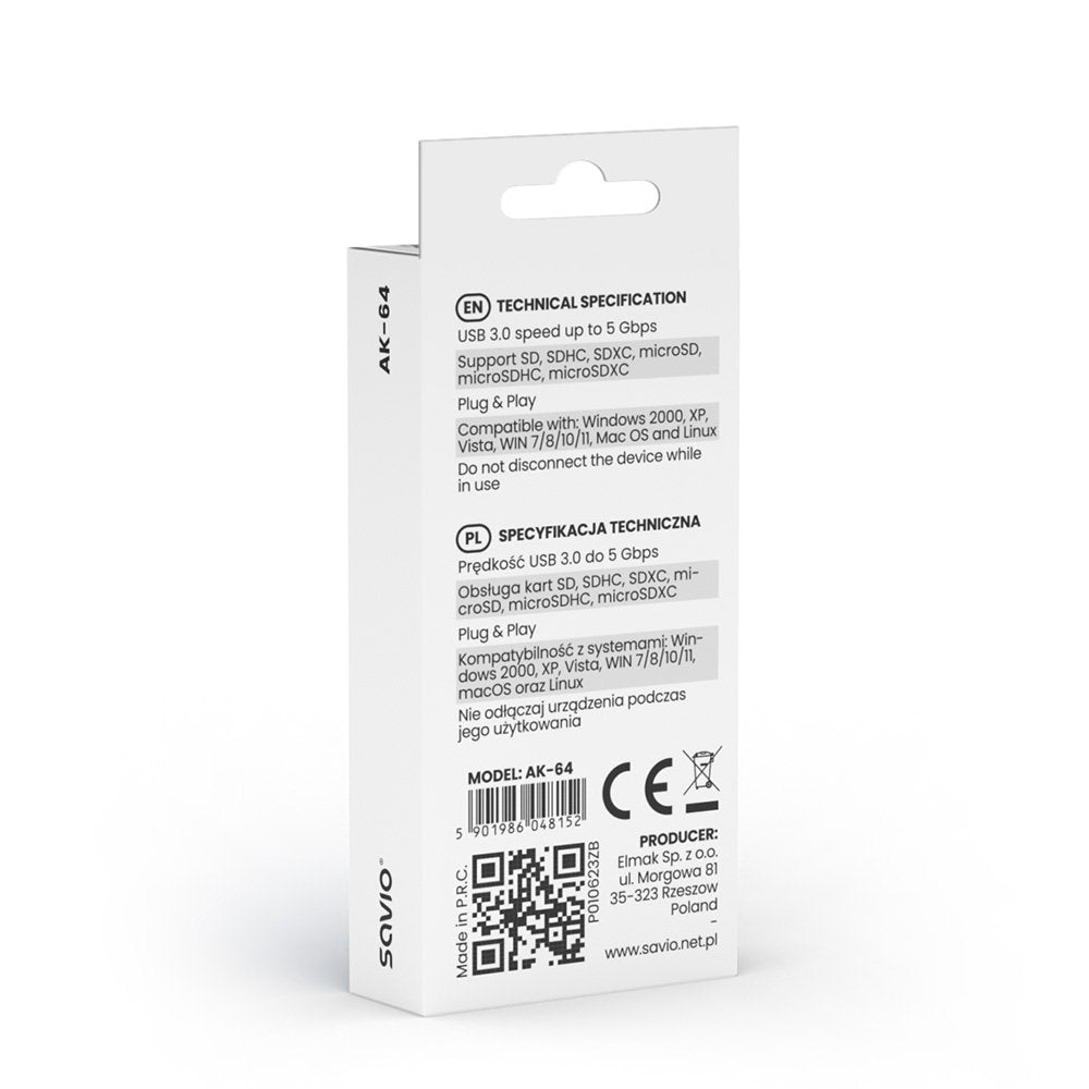 Savio Lector De Tarjetas Sd, Usb 3.0, Ak-64