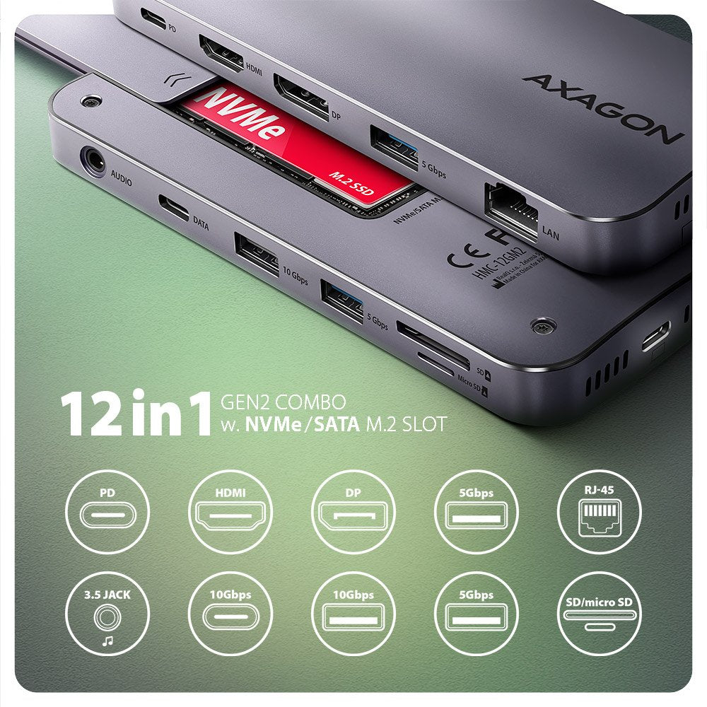EAN 8595247907783 - Axagon HMC-12GM2 base para portátil y replicador de puertos Alámbrico USB 3.2 Gen 2 (3.1 Gen 2) Type-C Gr imagen 2