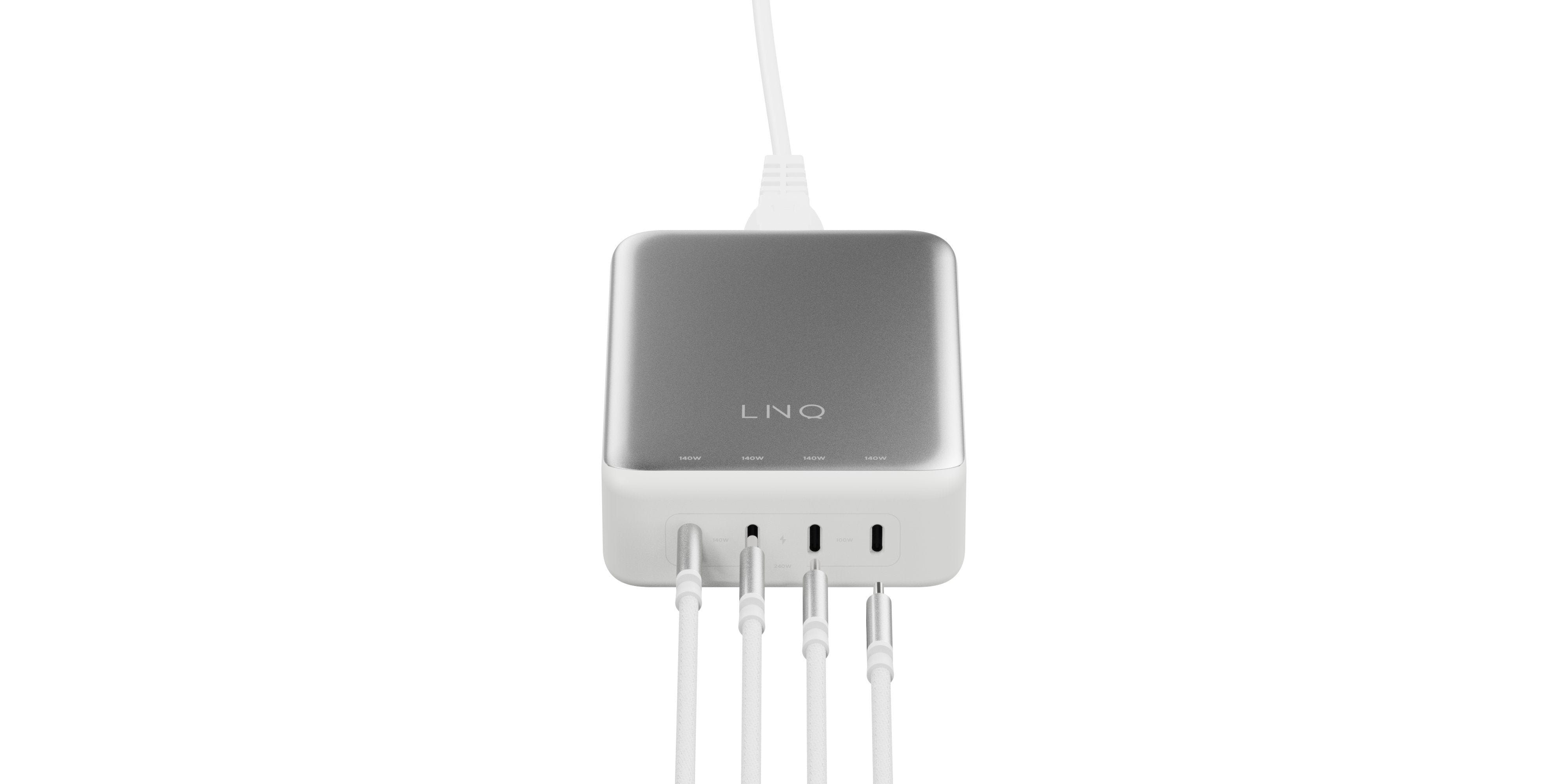 Cargador Escritorio 4xusb-C 240w Gan2 Plata Linq Hasta 240w/ 4xusb-C Pd/ 140w Máximo Por Puerto