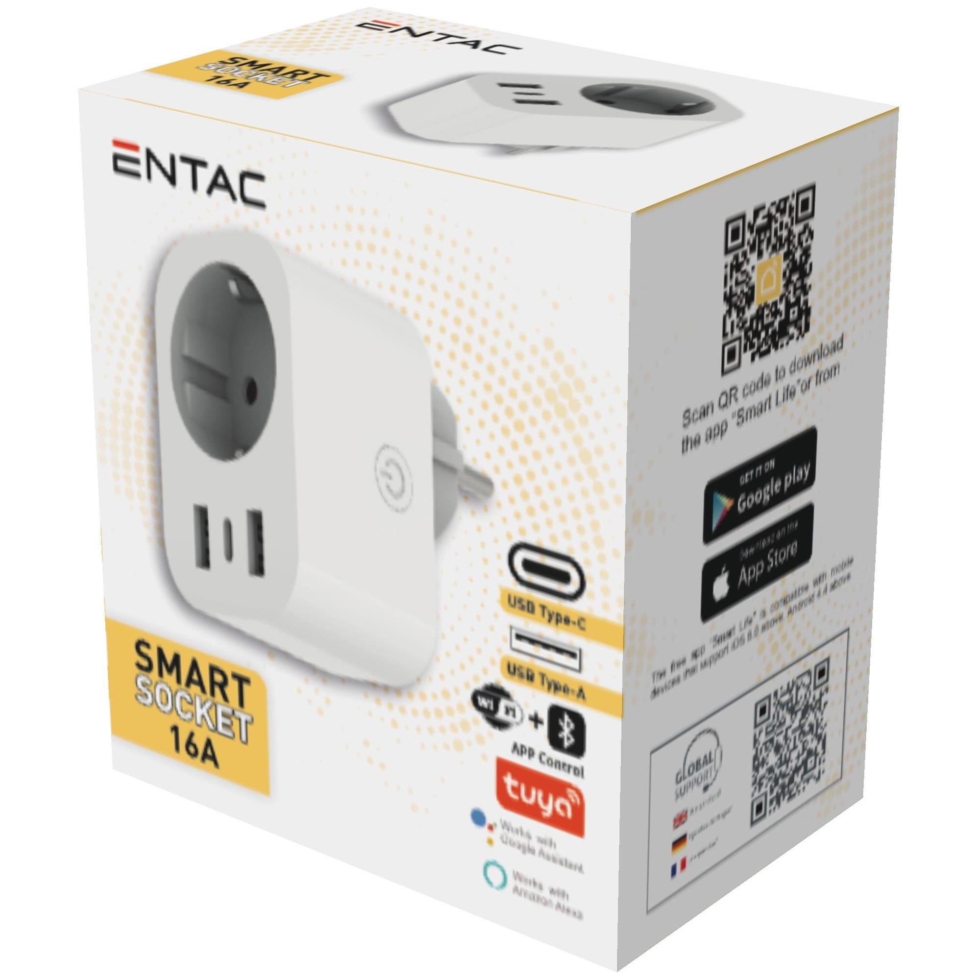 Entac Wifi Meckdosenadaptador 1-Fach Con 2x Usb-A 1x Usb-C