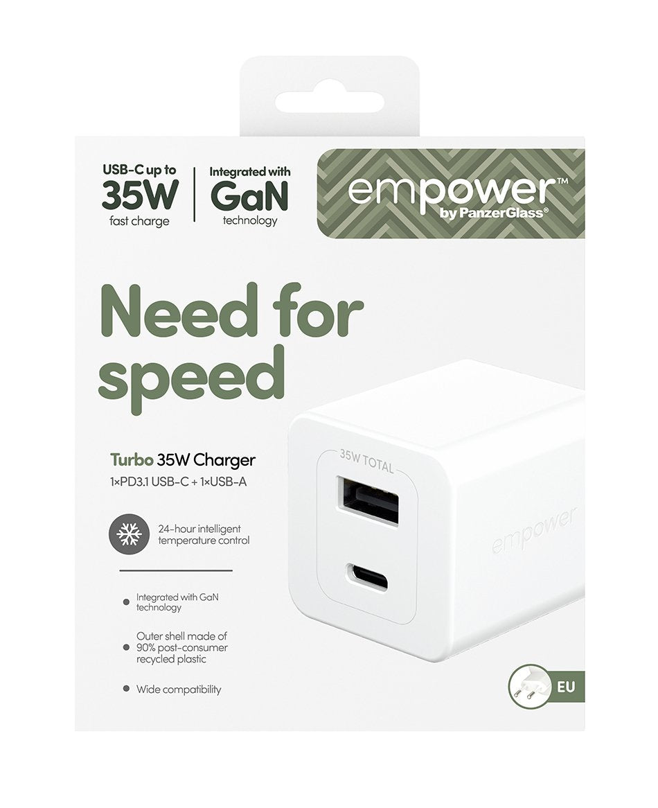 EAN 5715685027550 - PanzerGlass empower™ by ® Turbo 35W Charger incl. USB-C + USB-A | EU Plug | Silver White Smartphone Blanc imagen 3