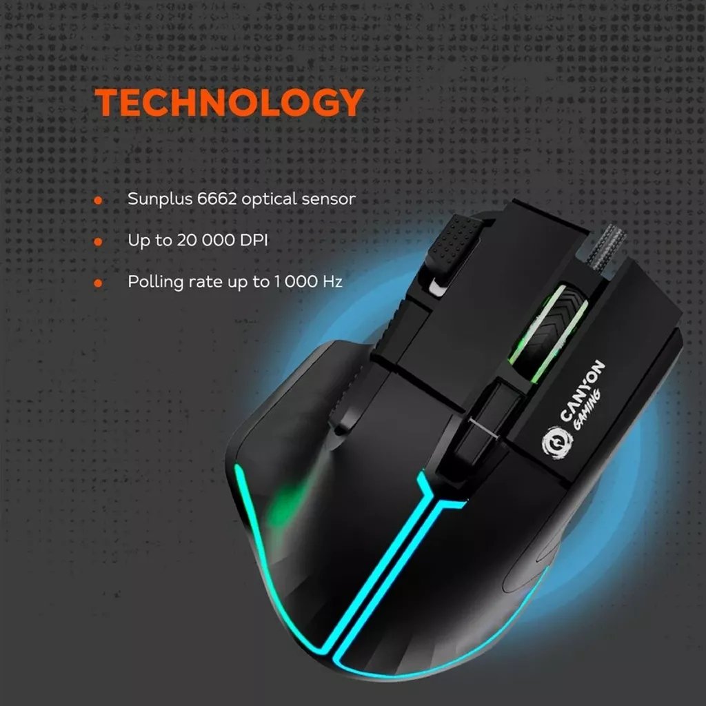 Raton Canyon Gaming Fortnax Gm-636 20000 Dpi Rgb 9 Keys Bk Retail