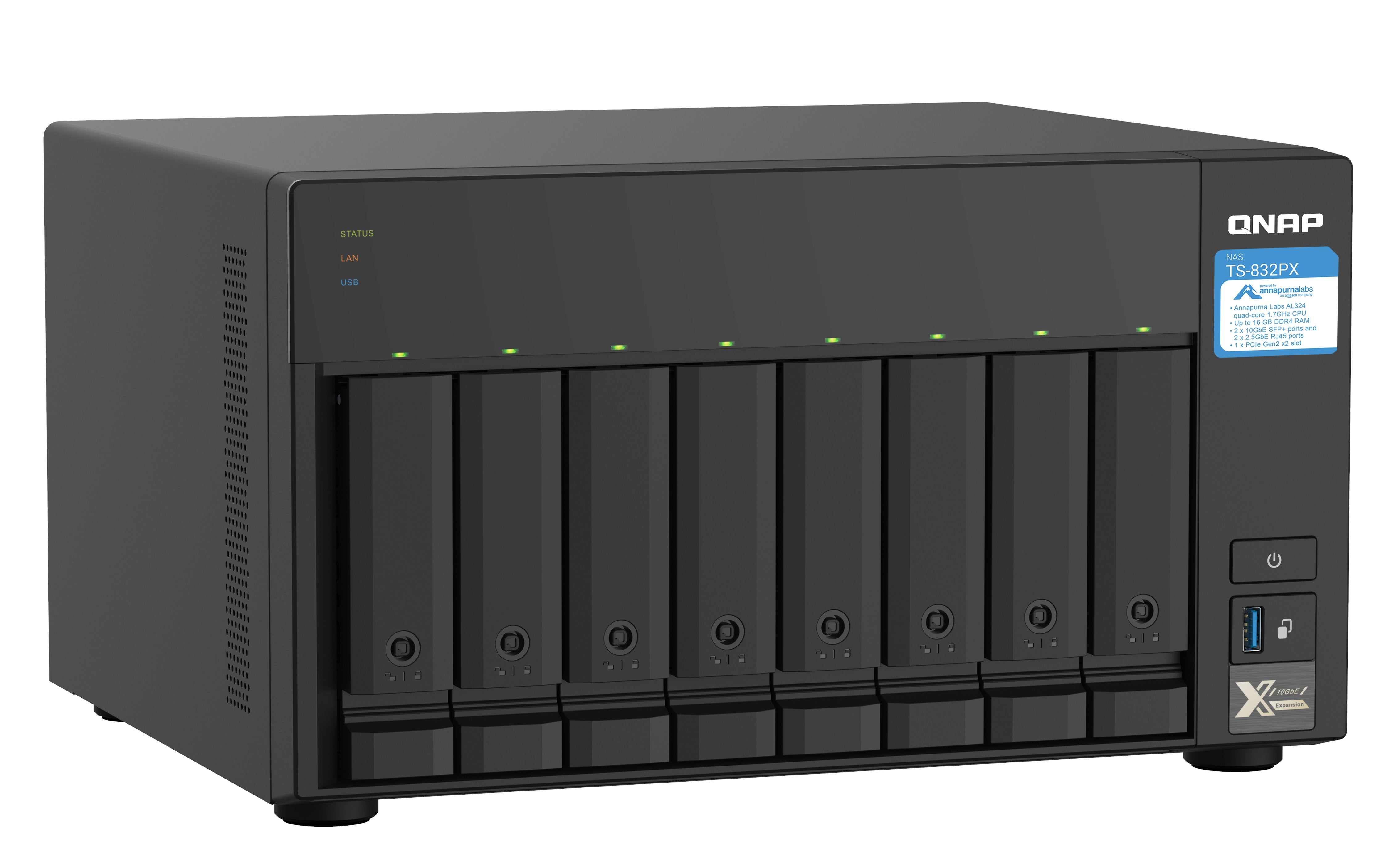 EAN 4713213518182 - QNAP TS-832PX NAS Torre Annapurna Labs AL324 4 GB DDR4 0 TB QNAP Turbo System Aluminio, Negro imagen 3