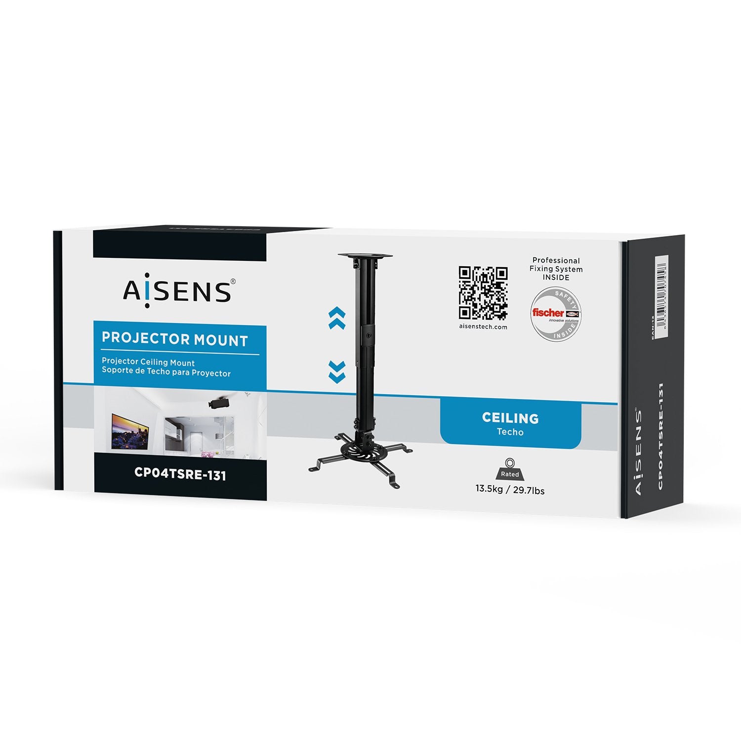 Aisens Soporte Universal Giratorio - Inclinable Y Extensible De Techo Para Proyector - Hasta 13.5kg - Negro