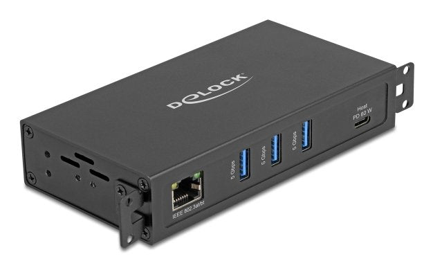 Delock 3 Port Usb 5 Gbps Hub + Rj45 Gigabit Lan Poe++ Port Con Usb Tipo-C? Host-