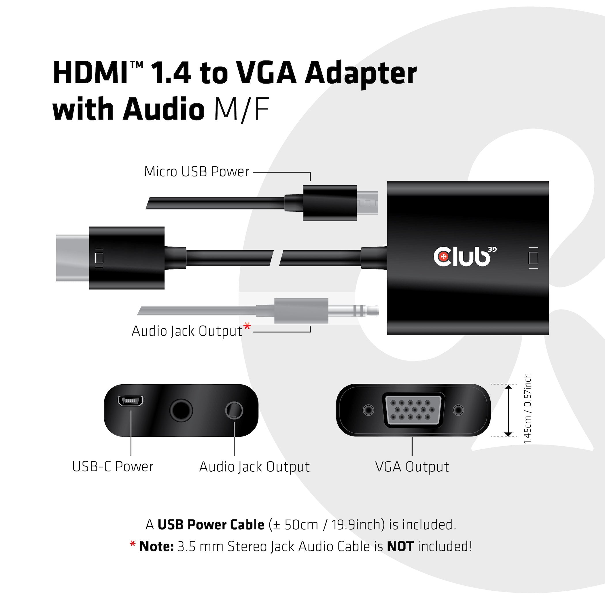 Adaptador Club3d Hdmi 1.4 A Vga (M / F), Activo Con Audio
