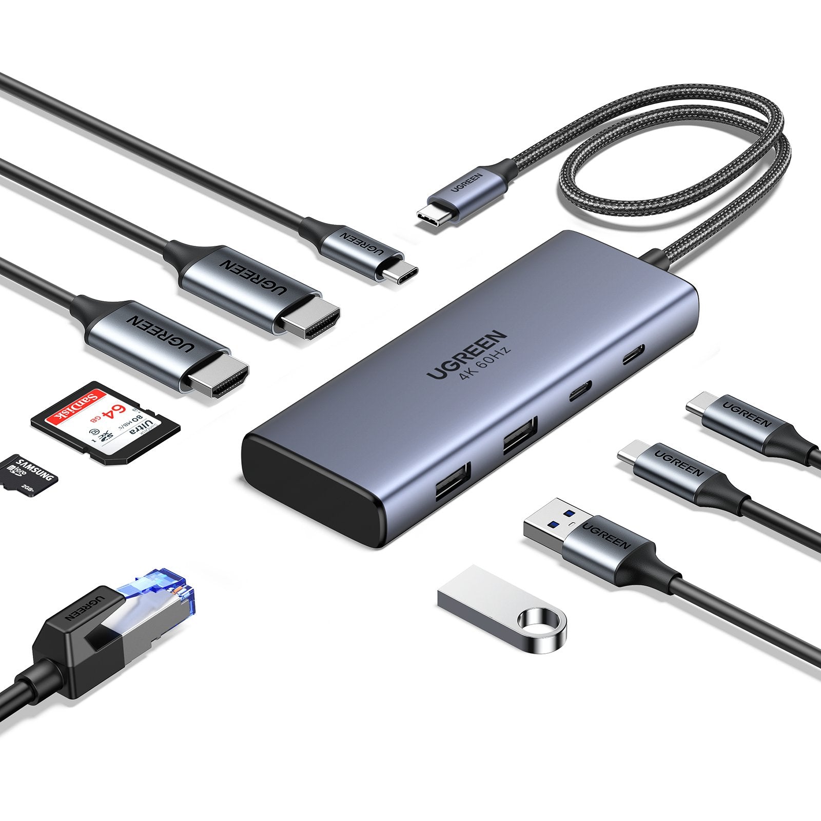Hub Ugreen 7en1 Usb-C A 2xhdmi+2xusb-A+2xusb-C+Pd