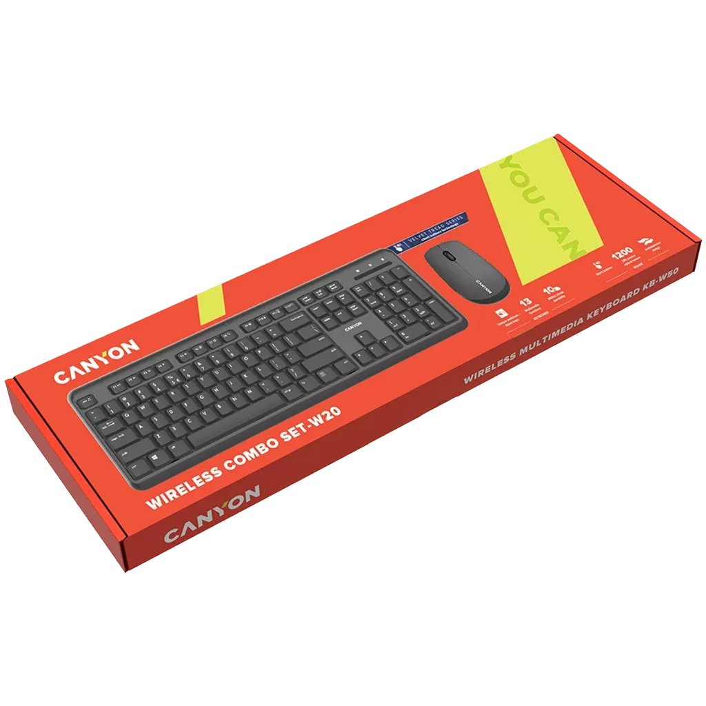Canyon Set-W20 En Ru Keyboard+Mouse Velvet Wireless Black