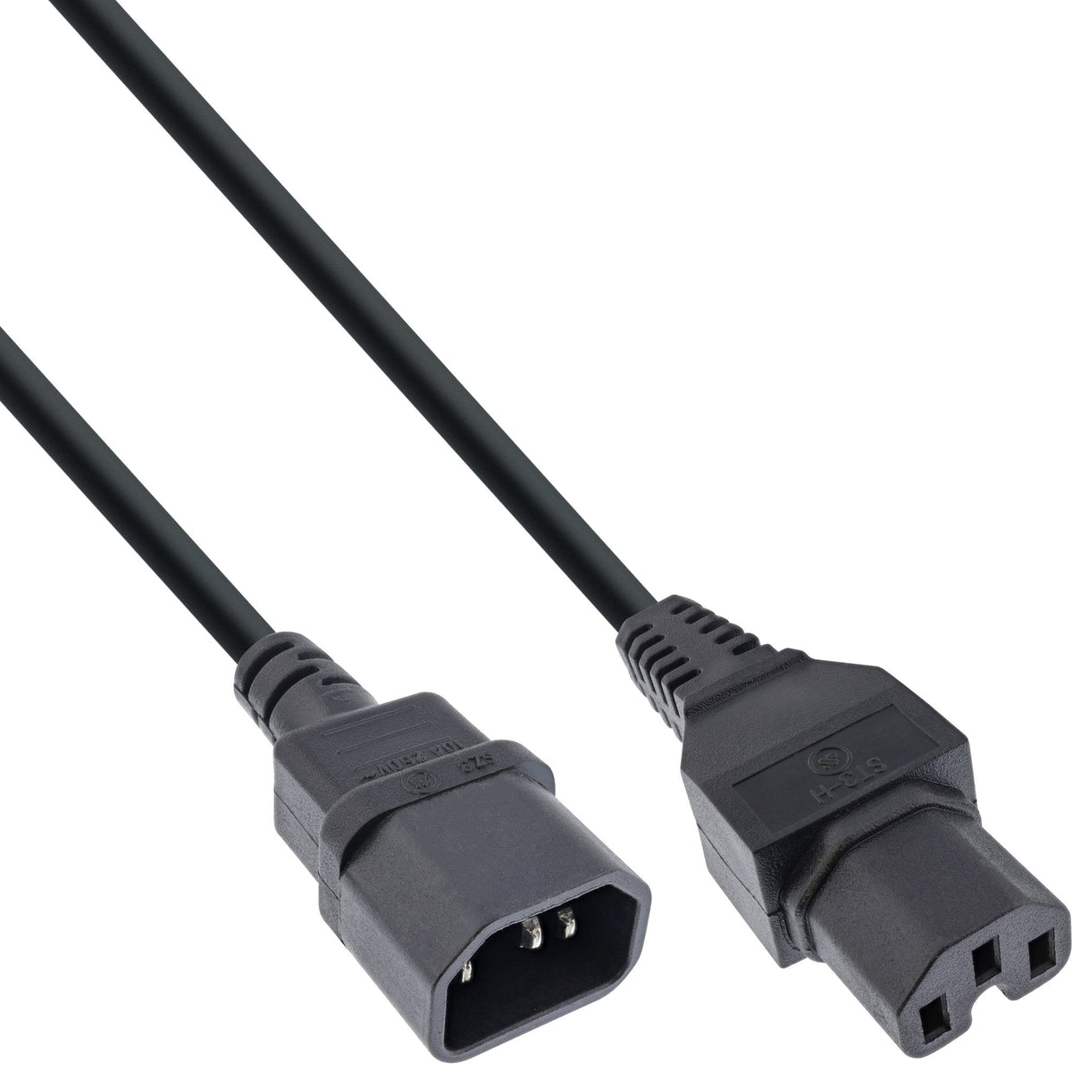 Extensión De Cable De Alimentación Inline, Conector Para Condiciones Calientes Iec-C15 Recto A Iec-C14 Recto, 0,5 M, Negro