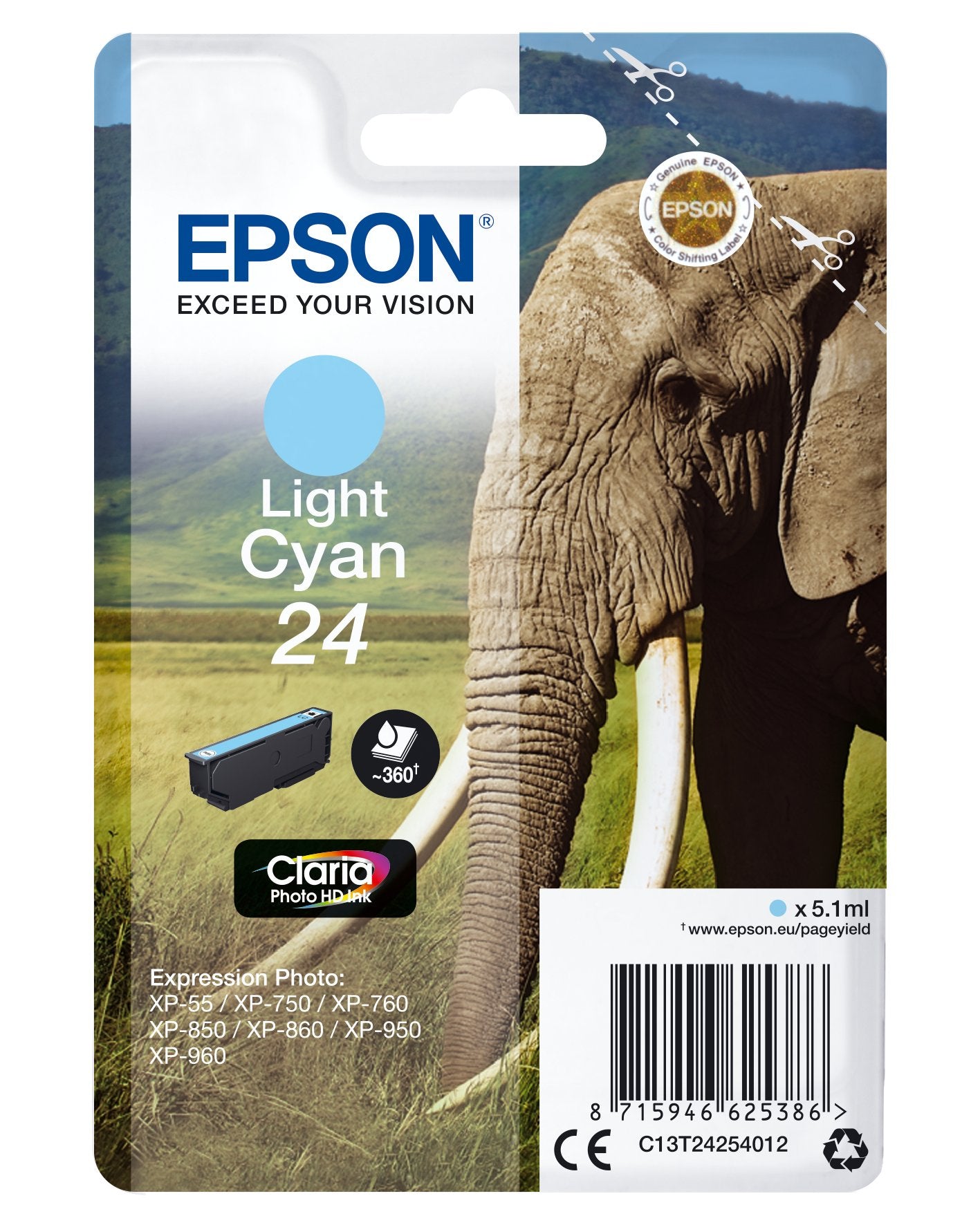 Tinta Original Epson 24 Cian Claro 360 Paginas/C13t24254012 C13t24254012