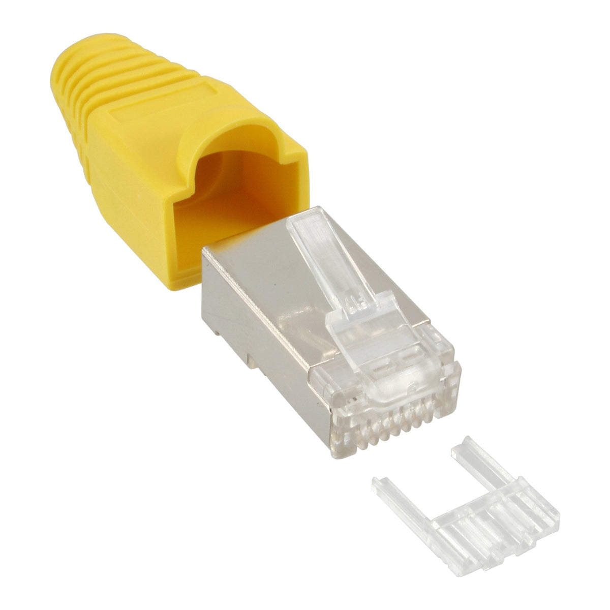 Conector De Crimpado Inline Rj45 8p8c Blindado Con Enhebrador + Protección Contra Dobleces Amarillo 10 Uds.
