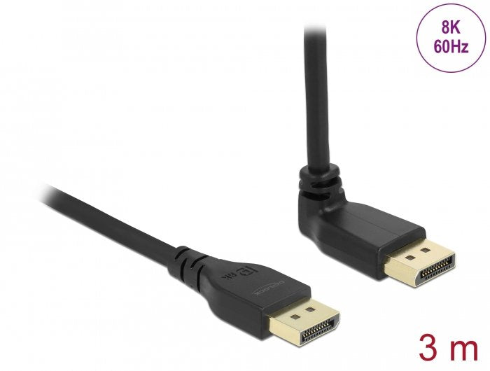 Cable Delock Displayport Stecker Gerade Zu Stecker 90° Oben Gewinkelt 8k 60 Hz 3 M Ohne Einrastfunktion