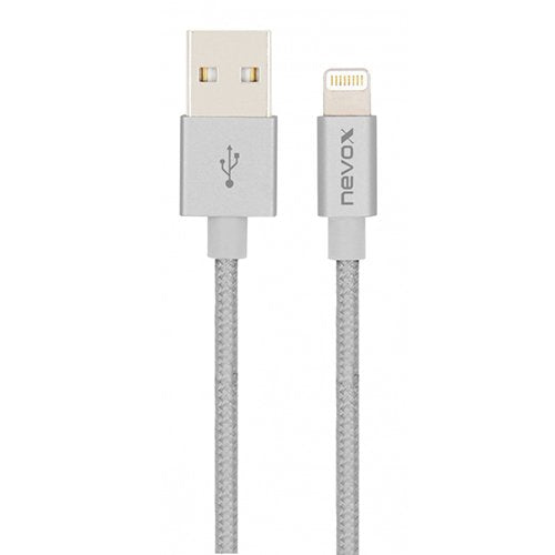 Cable Adaptador Usb Nevox, Conector Usb-A > Conector Lightning Plateado/Gris, 1 Metro, Con Funda 4250686405286.0
