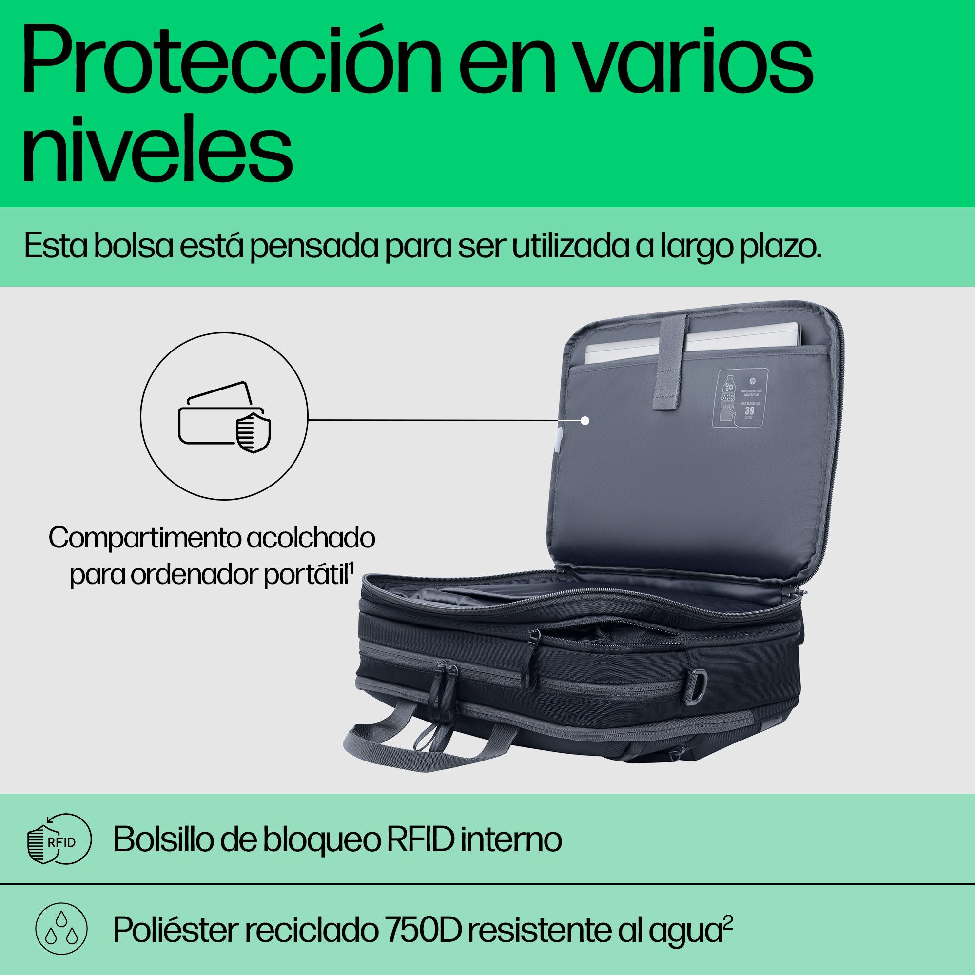 EAN 0198122966905 - HP Travel Plus 15 Liter 14 Laptop Bag 35,8 cm (14.1") Maletín Azul, Grafito imagen 6