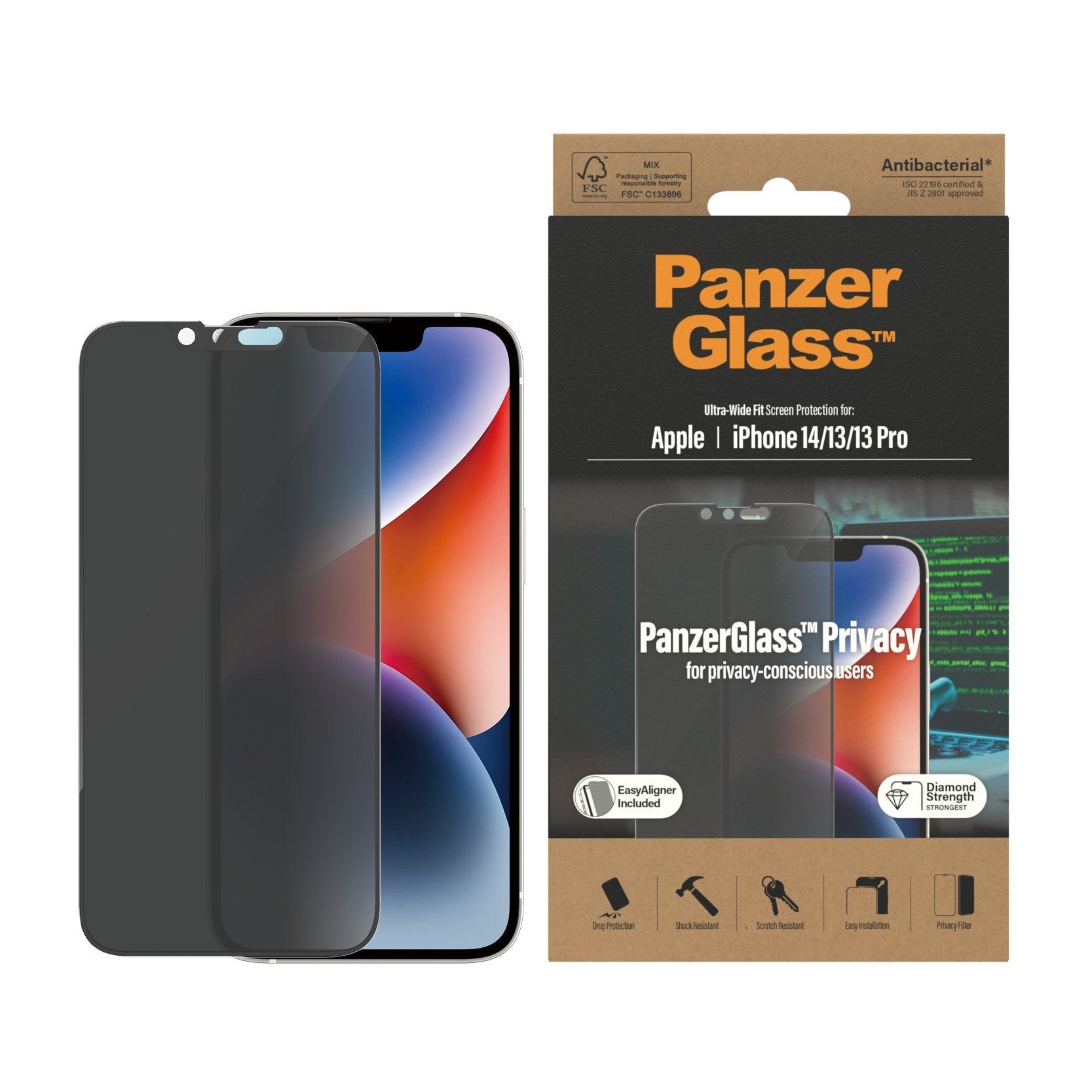 EAN 5711724127830 - PanzerGlass ® Privacy Screen Protector iPhone 14 | 13 | 13 Pro | Ultra-Wide Fit w. EasyAligner Protector imagen 2