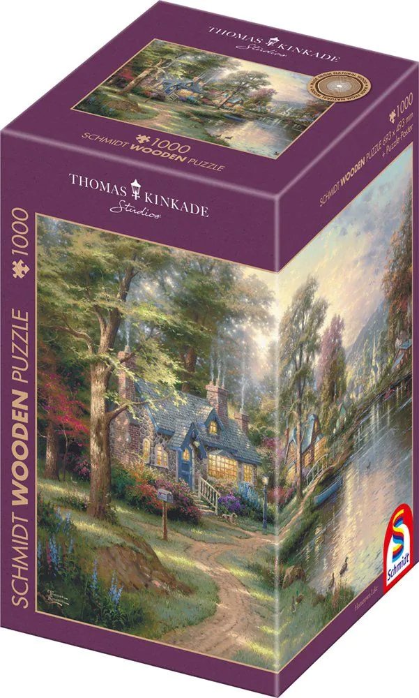 Schmidt Spiele Rompecabezas De Madera Estudios Thomas Kinkade: Pueblo Junto Al Lago (1000 Piezas)