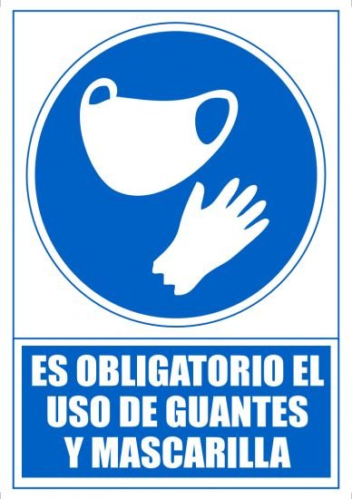 Archivo 2000 Señal "Obligatorio Uso De Mascarilla Y Guantes" 210x297 Pvc Azul Y Blanco