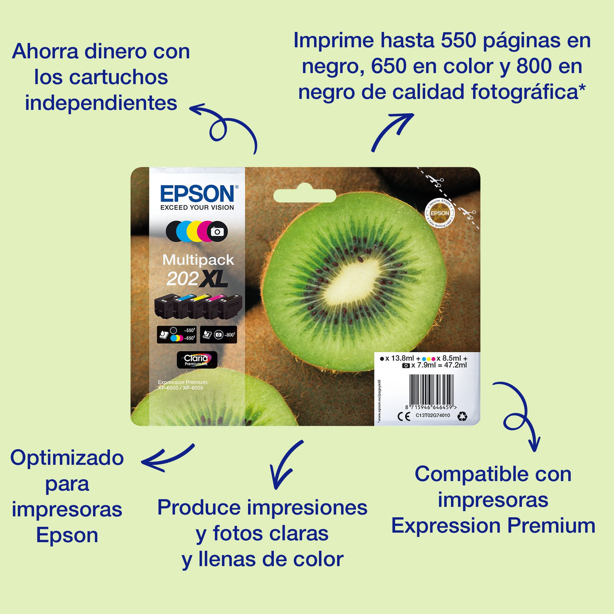 EAN 8715946646220 - Epson Kiwi 202 cartucho de tinta 1 pieza(s) Original Rendimiento estándar Cian imagen 2