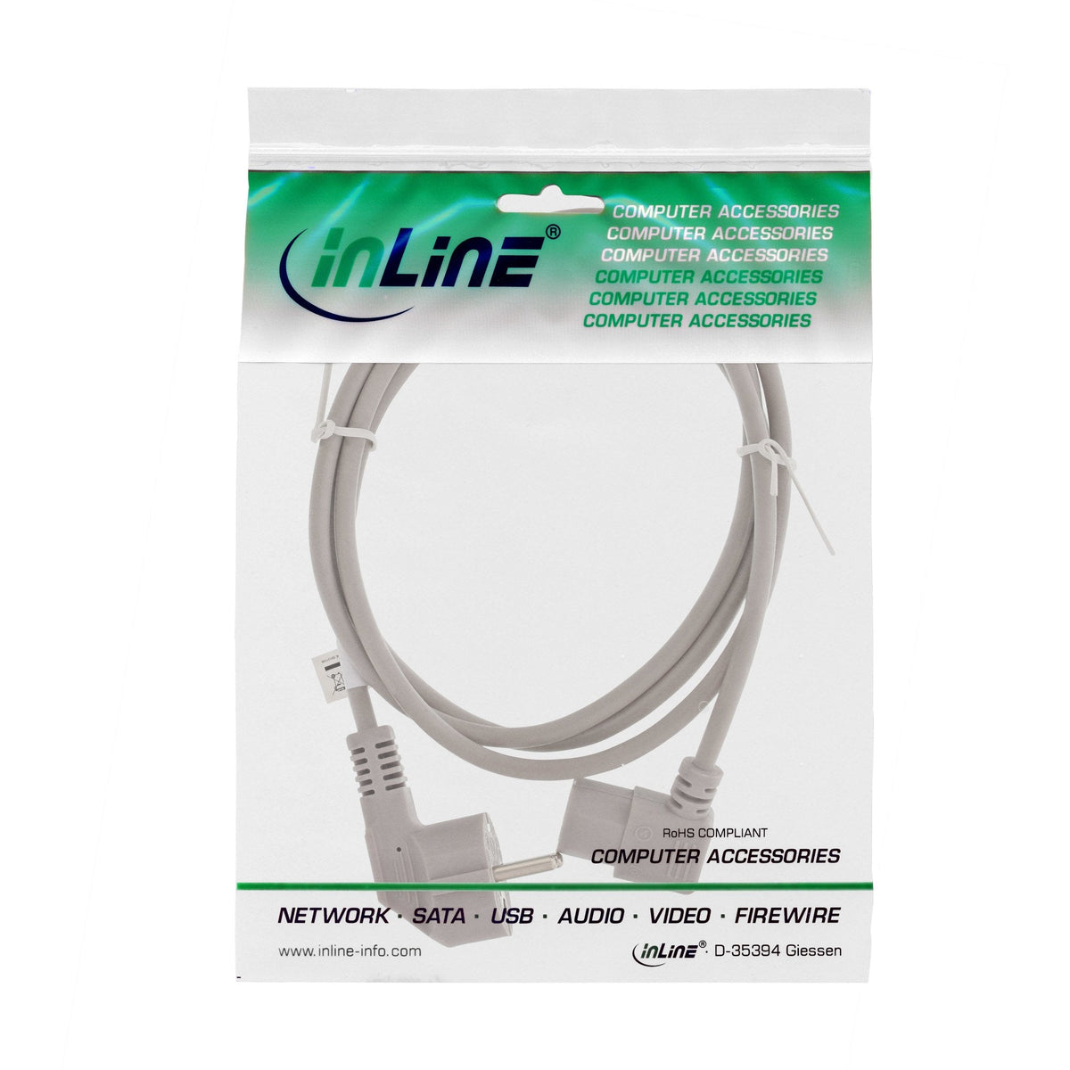 Cable De Alimentación Inline, Schutzkontakt Cee7/7 En Ángulo A Iec-C13 De 3 Pines En Ángulo, Gris, 0,5 M