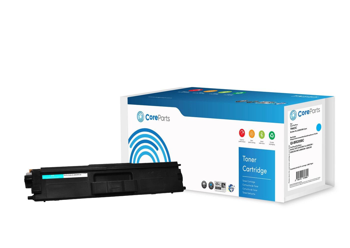 EAN 5704174072805 - CoreParts QI-BR2058C cartucho de tóner 1 pieza(s) Compatible Cian imagen 1
