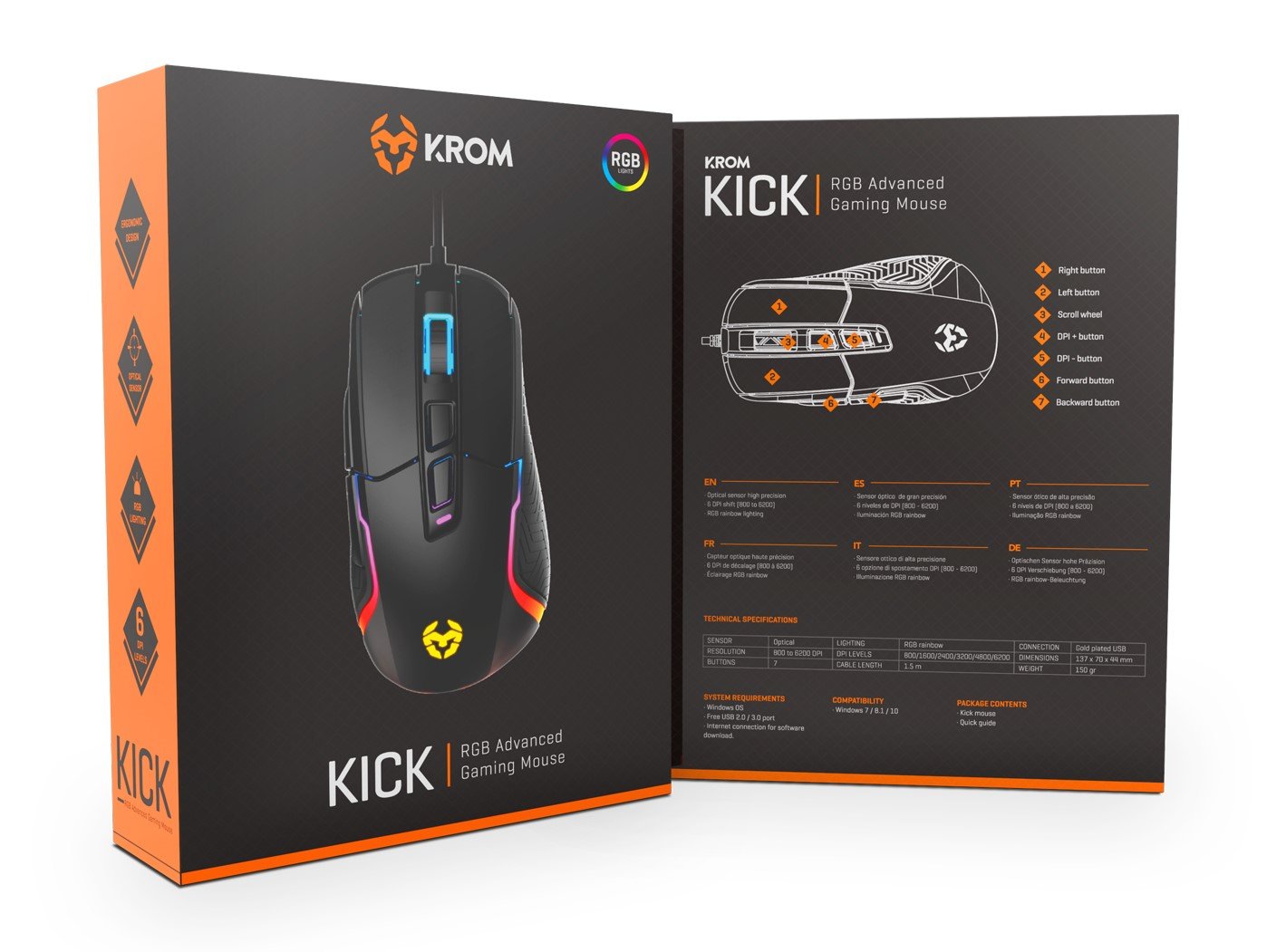 EAN 8436587971853 - Krom Kick ratón Juego mano derecha USB tipo A Óptico 6200 DPI imagen 13
