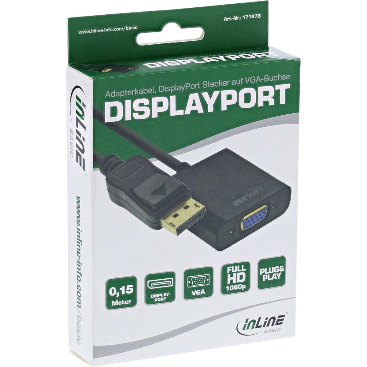 Adaptador Displayport Básico Inline, Displayport Macho A Vga Hembra Negro 0,15 M