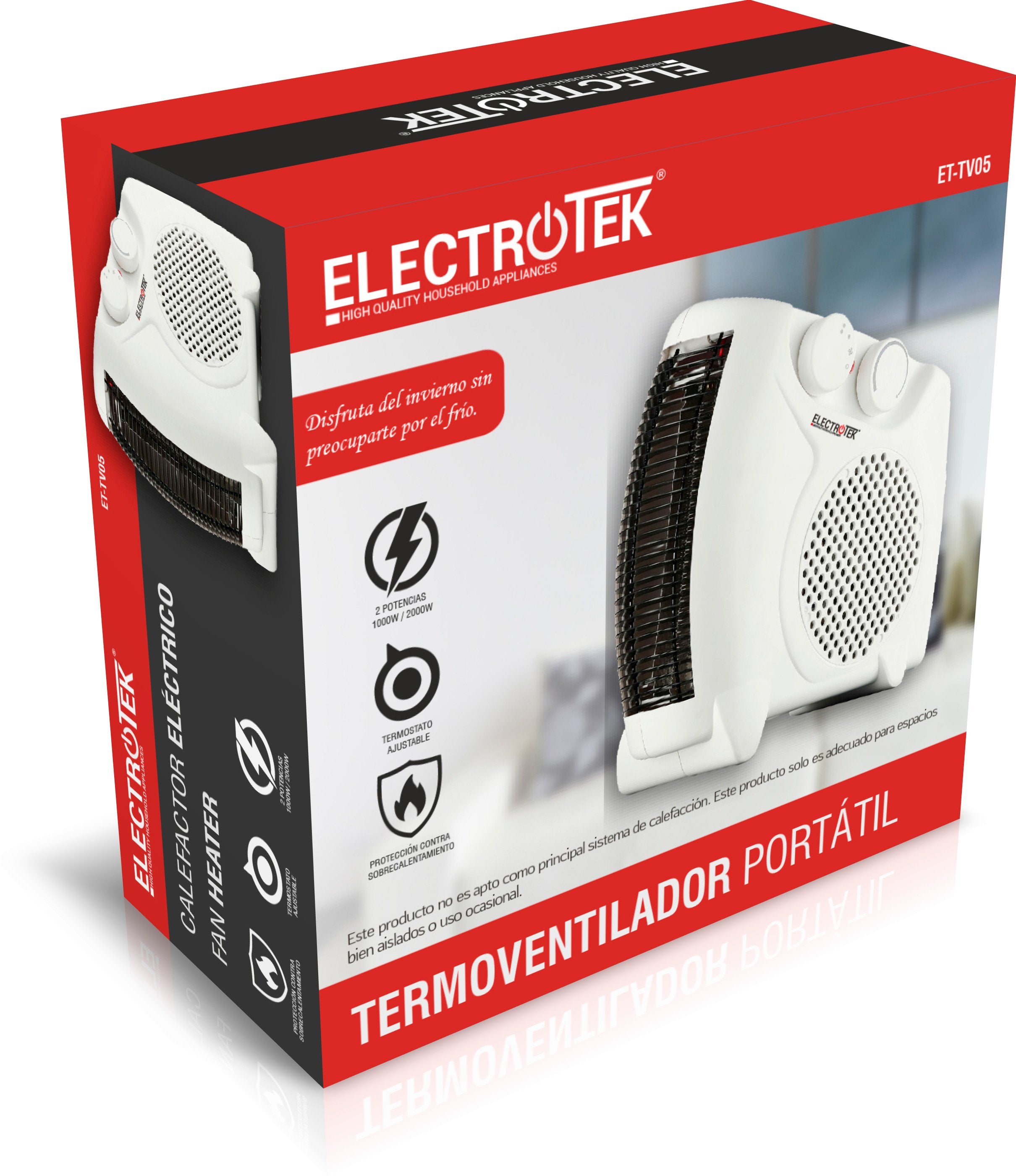 EAN 8436568810867 - THULOS ET-TV05 calefactor eléctrico Interior Blanco, Negro 2000 W Ventilador eléctrico imagen 2