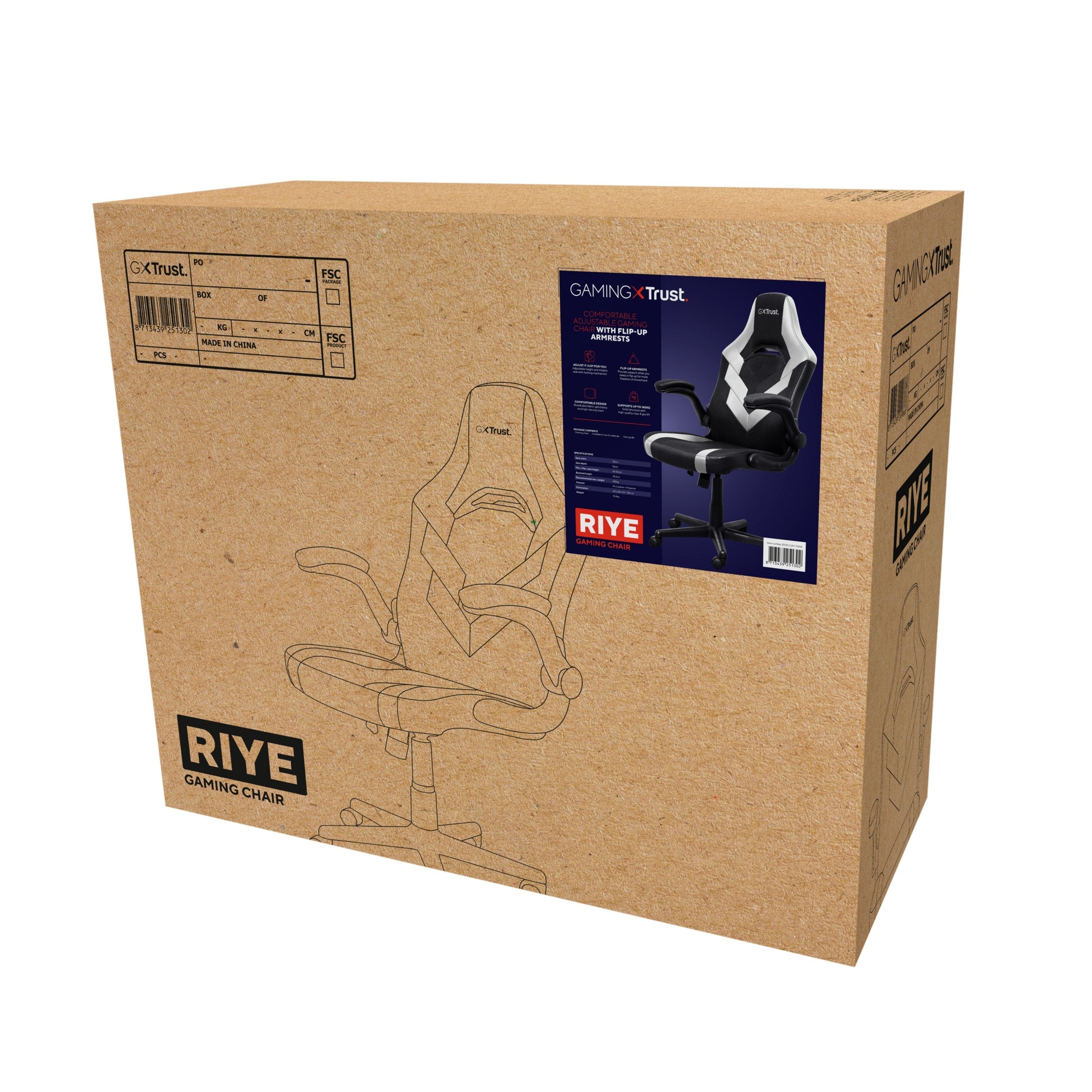 EAN 8713439251302 - Trust GXT 703W RIYE Silla para videojuegos universal Negro, Blanco imagen 6